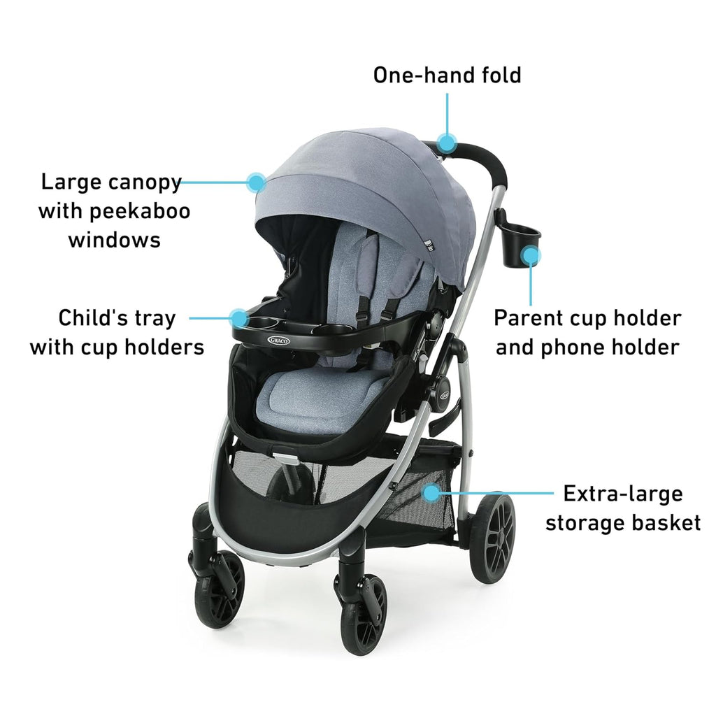 Graco® Modes Pramette Travel System, Includes Baby Stroller with True Pram Mode, Reversible Seat, One Hand Fold, Extra Storage, Child Tray and SnugRide 35 Infant Car Seat, Ontario