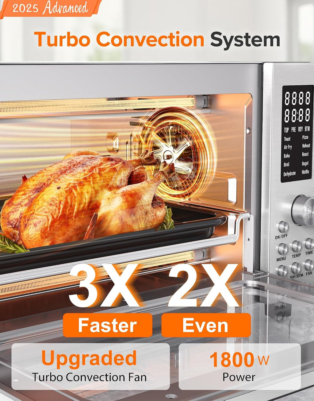 Nuwave Bravo Pro Smart 21QT Toaster Oven Air Fryer Combo, Convection Oven Countertop, 10 functions all in 1, with even & quick crisp technology, 50-450°F, 1800W, Stainless Steel