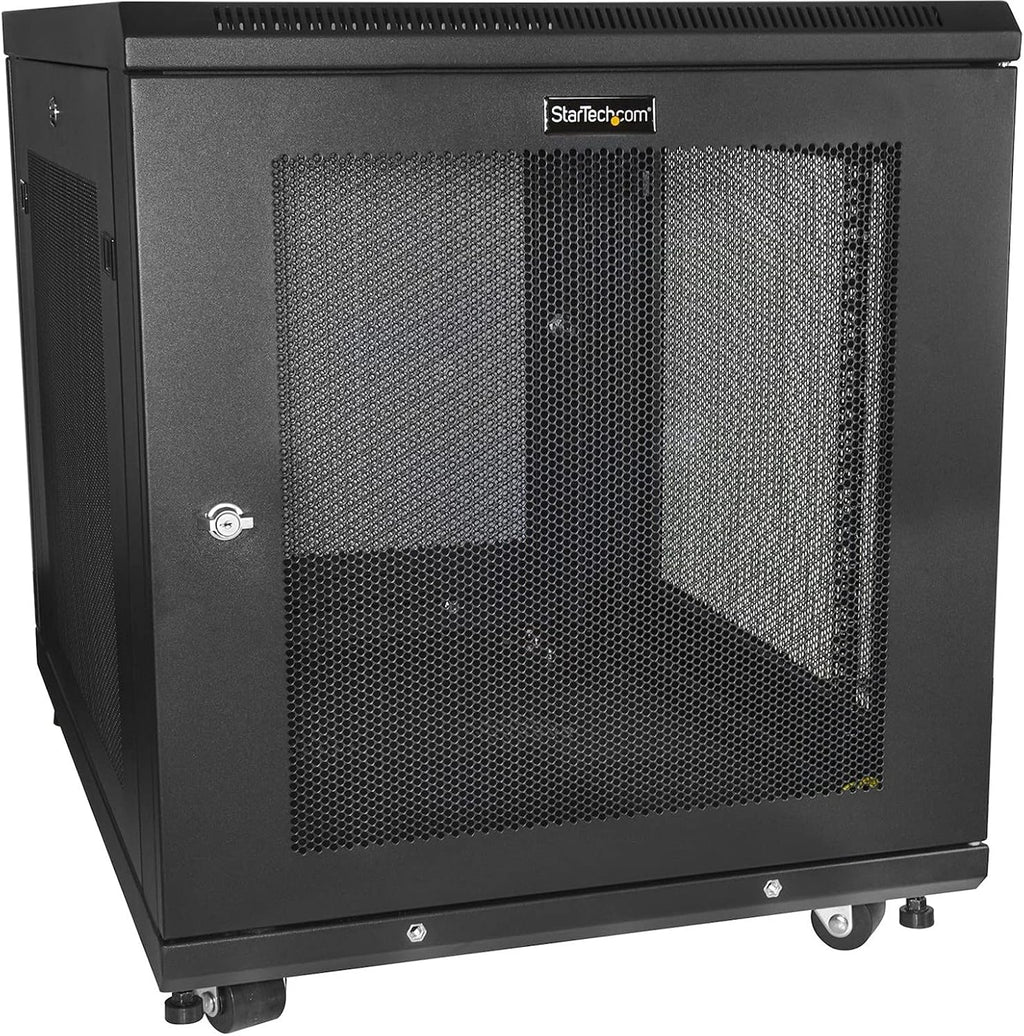 StarTech 12U Enterprise-Grade Server Rack Cabinet Kit, 19in Enclosed 4-Post Rack with Shelf and Cable Management, 29in (75cm) Mounting Depth, 992lb (450kg) Capacity, Black, Alloy Steel