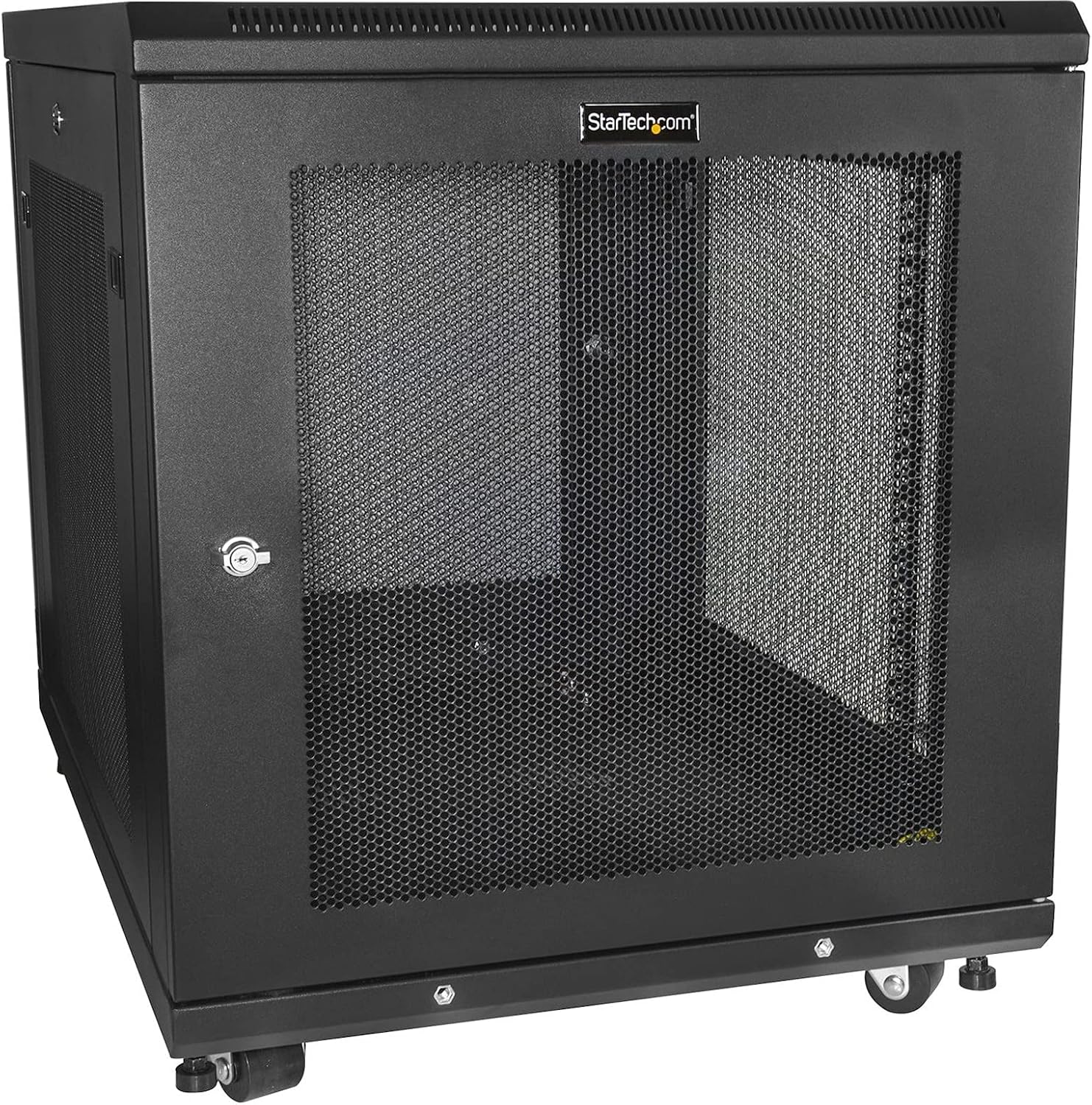 StarTech 12U Enterprise-Grade Server Rack Cabinet Kit, 19in Enclosed 4-Post Rack with Shelf and Cable Management, 29in (75cm) Mounting Depth, 992lb (450kg) Capacity, Black, Alloy Steel