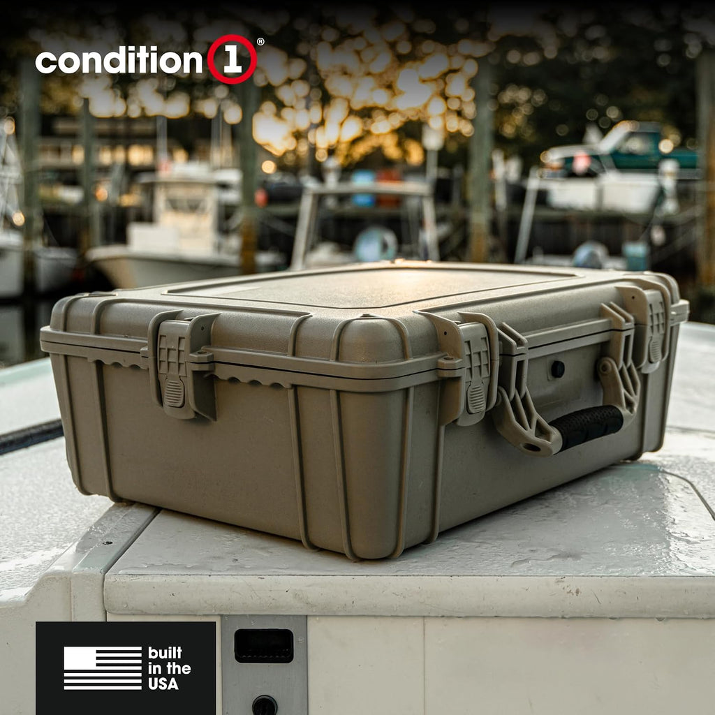 Condition 1 25' Large Waterproof Hard Case Model 839 with Foam, Portable Protective Storage Box for Travel, Hunting, Military, Tactical, Made in USA, 24.50'x 19.46'x8.41' Black
