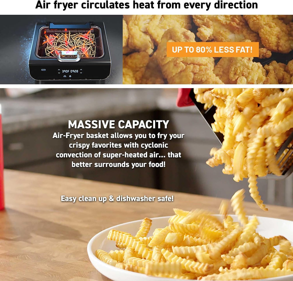 Gourmia Smokeless Indoor Grill & Air Fryer raclette grill with Smoke Extracting Technology Extra-Large Nonstick Cooking electric grill indoor Korean BBQ Style 6 Quart FoodStation™