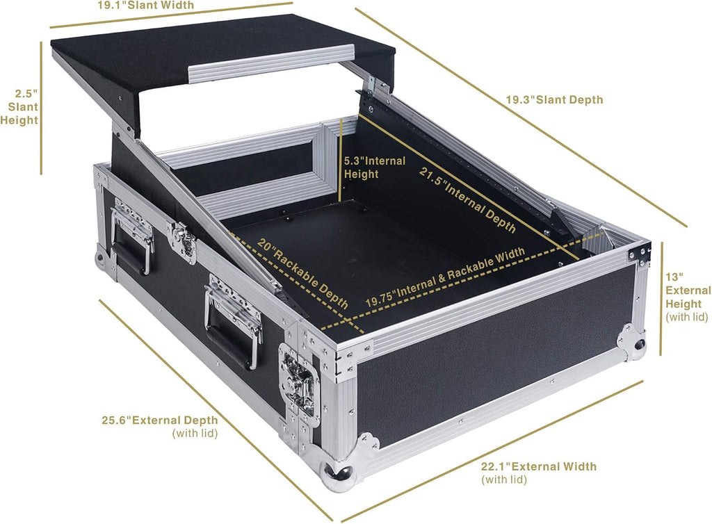Sound Town 2U Glide Style Rack Case with 11U Slant Mixer Top, 20.7' Rackable Depth and Laptop Platform - Pro Tour Grade (STMR-2ULT)
