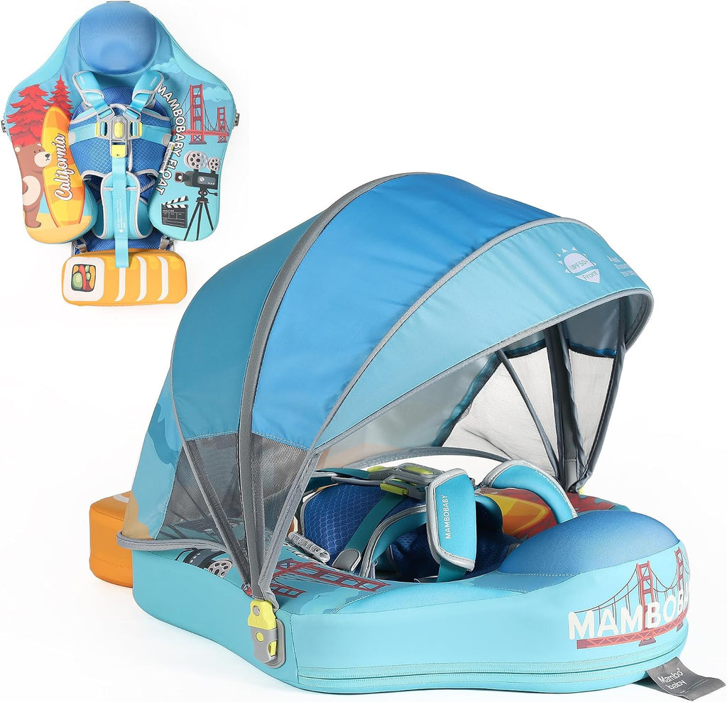 Mambobaby Float Deluxe Baby Pool Float: Safe & Comfortable Swim Trainer for Infants & Toddlers, Non-Inflatable Design, UV Protection Canopy, Fun Water Experience for Ages 3-24 Months