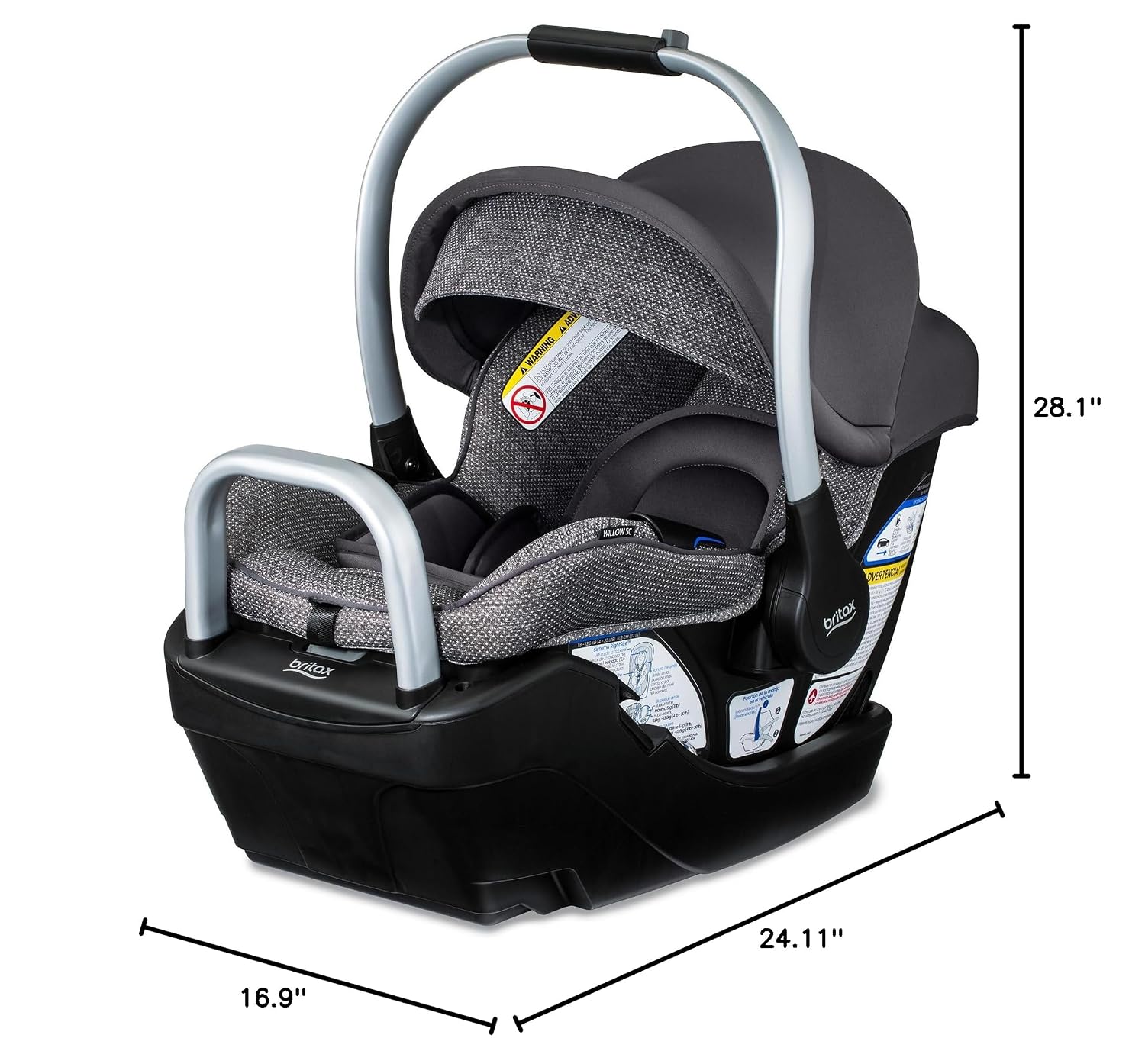 Britax Willow SC Infant Car Seat, Rear Facing Car Seat with Alpine Base, ClickTight Technology, RightSize System, Pindot Stone
