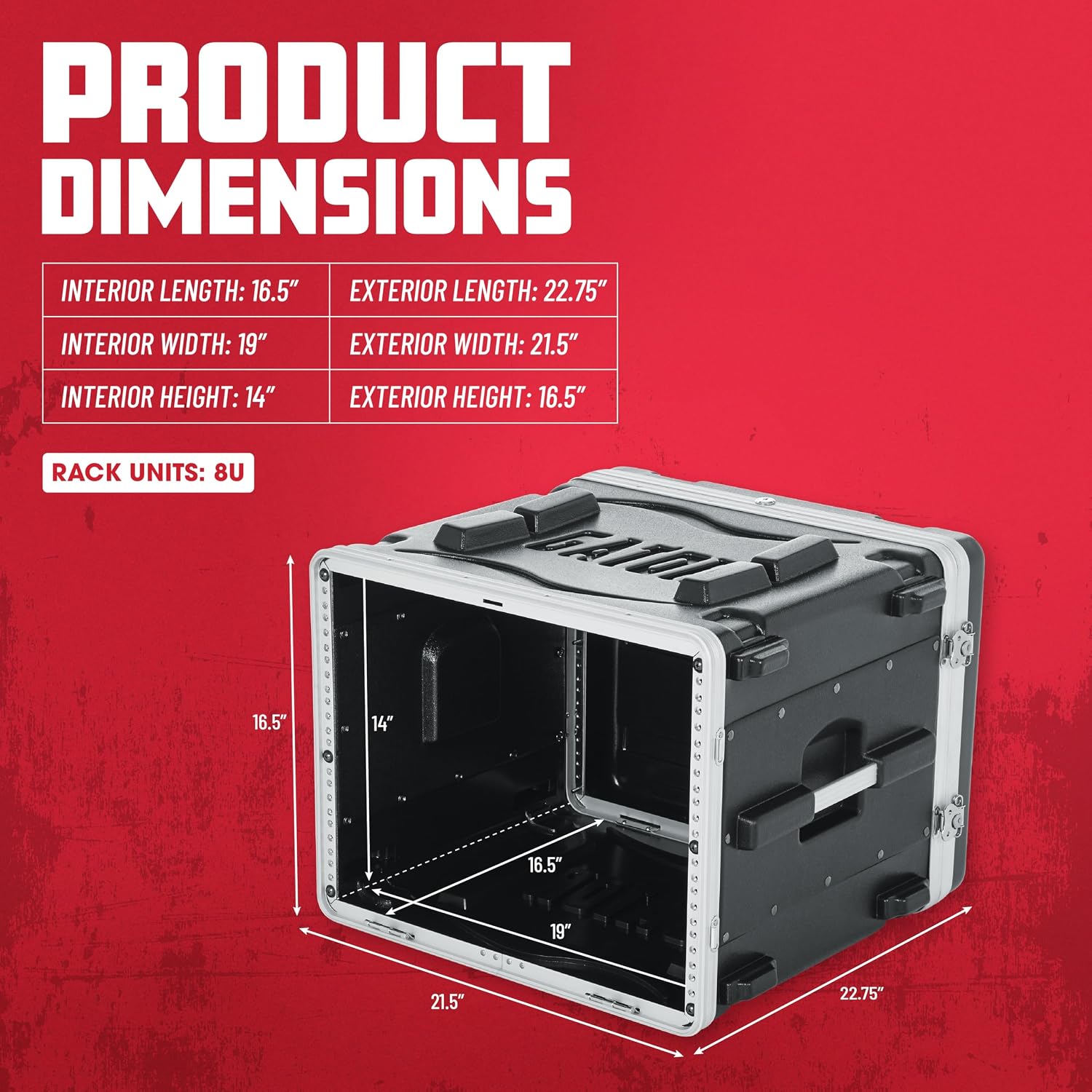 Gator Cases Lightweight Molded 8U Rack Case with Heavy Duty Latches; Standard 19.25' depth, 8U (GR-8L)