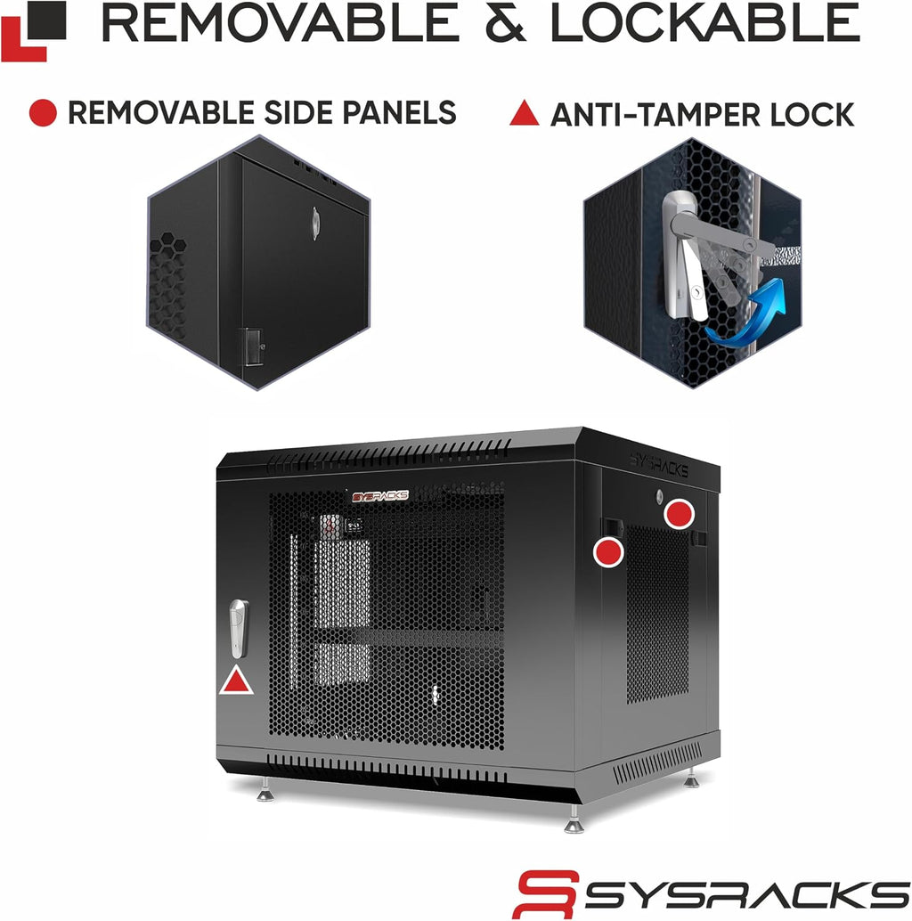 9U Wall Mount Server Rack Cabinet, 19' Enclosed Network & IT Rack, 24' Deep, Locking Mesh Door
