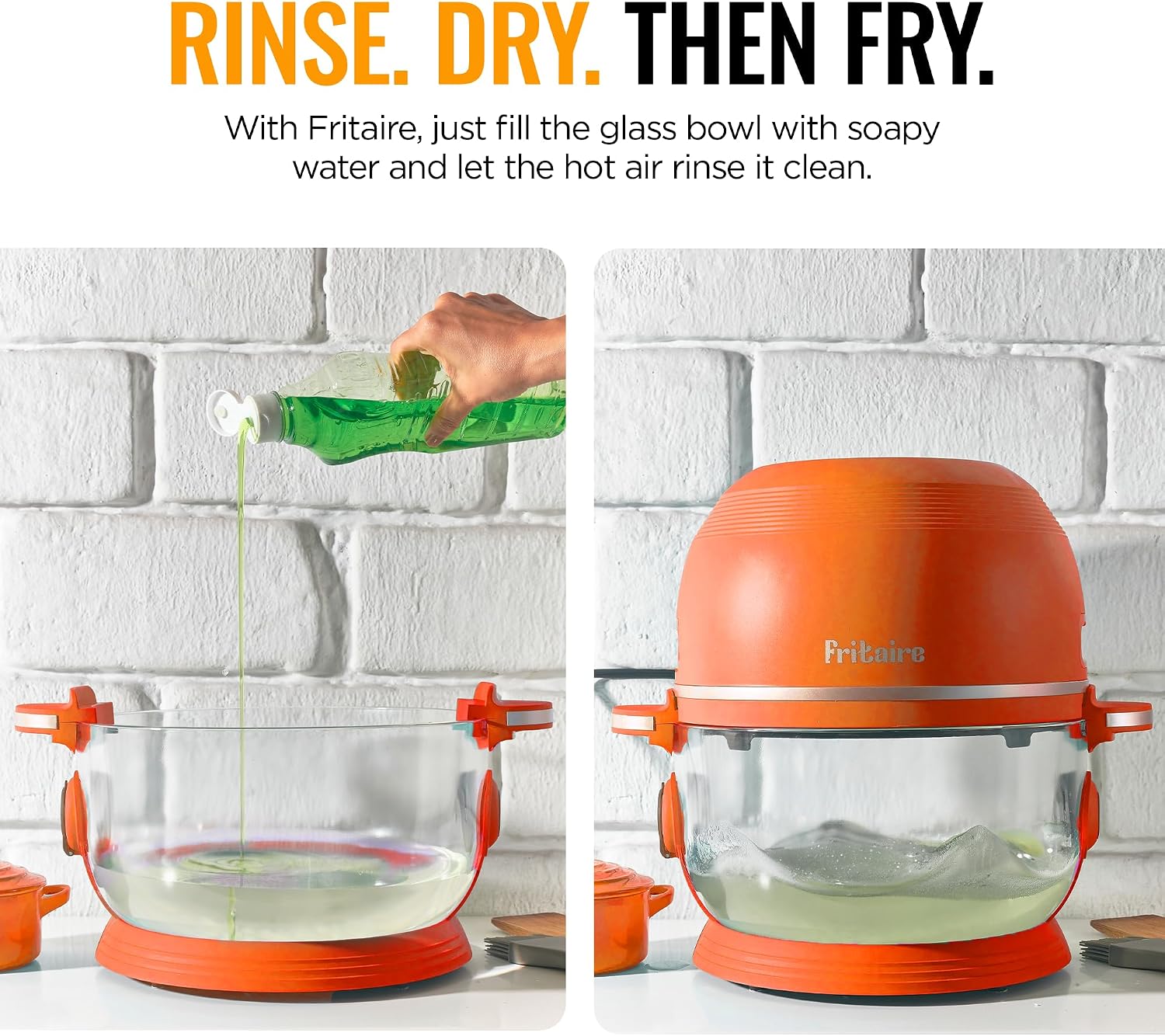 Non Toxic Air Fryer™ Pro | 9-in-1 Glass Air Fryer | Self-Cleaning | 5 Quart | Rotisserie and Tumbler | 400F Vortex For Even Cooking, BPA-Free Teflon Free, Recrisp, Roast, Bake, Orange