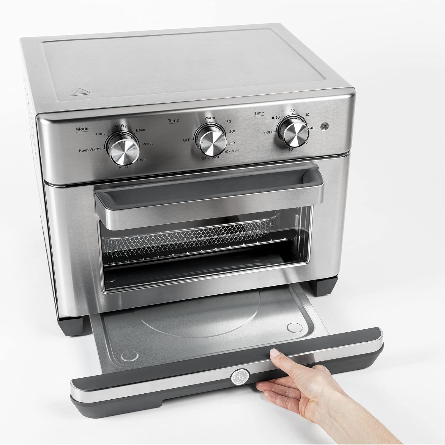 GE Mechanical Air Fryer Toaster Oven + Accessory Set | Convection Toaster with 7 Cook Modes | Large Capacity Oven - Fits 12' Pizza | Countertop Kitchen Essentials | Stainless Steel