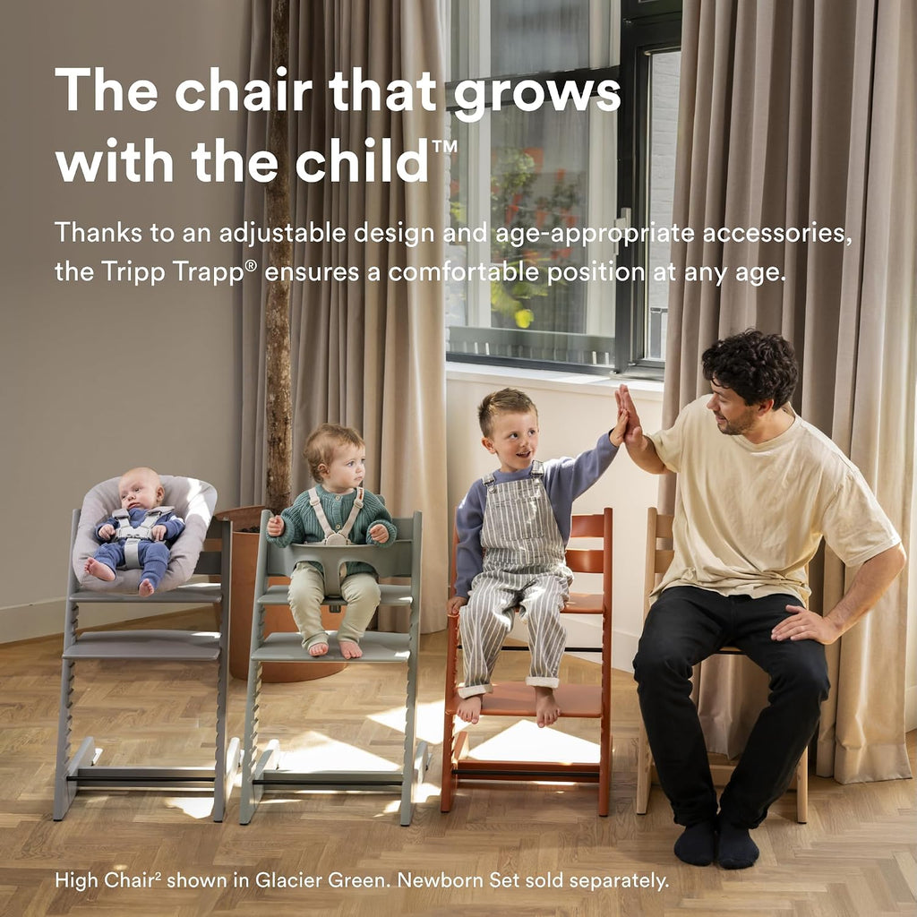 Stokke Tripp Trapp High Chair 2, Whitewash - Includes Chair + Baby Set with Removable Harness for Children 6-36 Months - Adjustable, Ergonomic & Easy to Clean