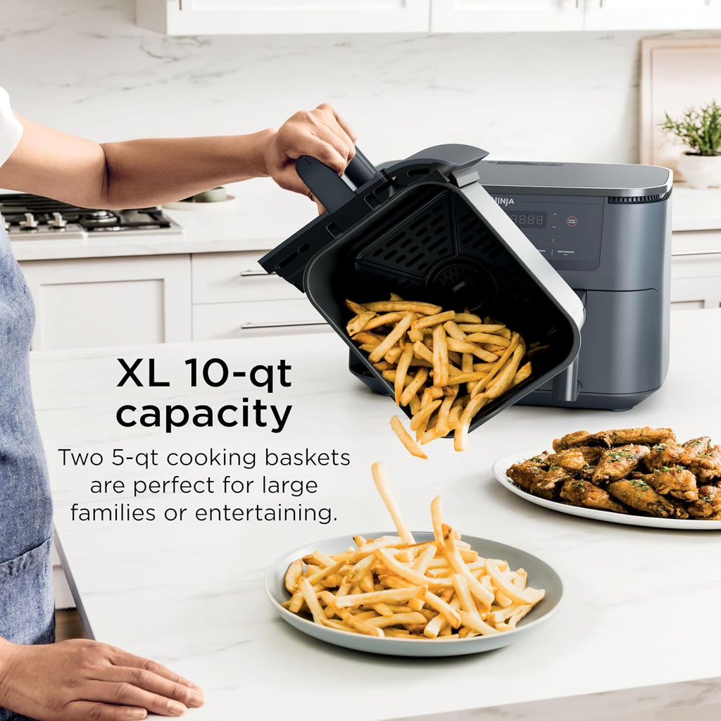 Ninja Foodi Air Fryer w/Smart Cook Thermometer | 6-in-1 Air Fry, Roast, Bake, Dehydrate & More | DualZone™ Match Cook & Smart Finish, 2 Independent Baskets | XL 10 Qt, Stainless Steel | Grey,DZ550GY