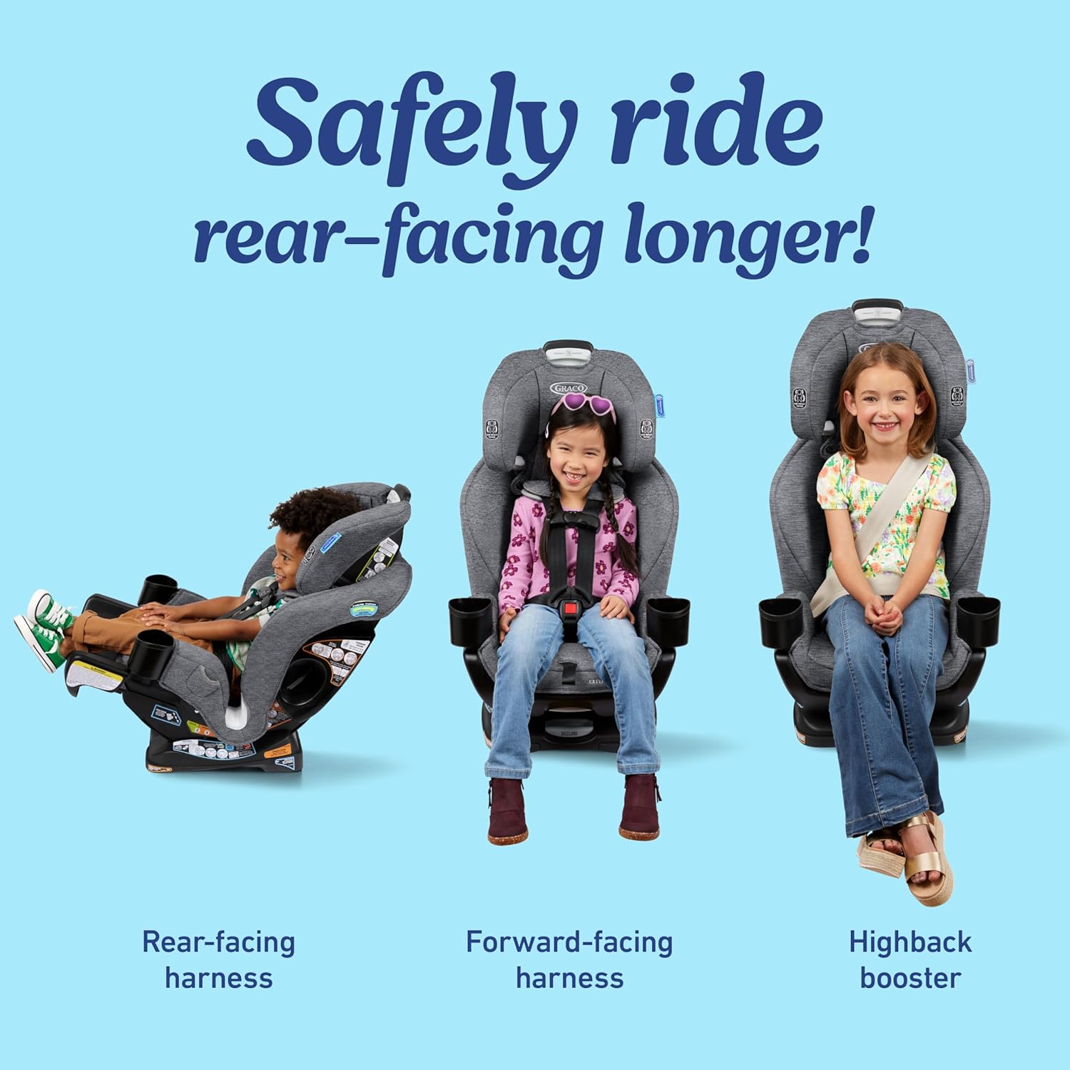 Graco Extend2Fit 3-in-1 Convertible Car Seat, 3 Modes – Rear Facing, Forward Facing Baby Car Seat and Highback Booster Seat, Adjustable Extension Panel for Extra Legroom, Ashten