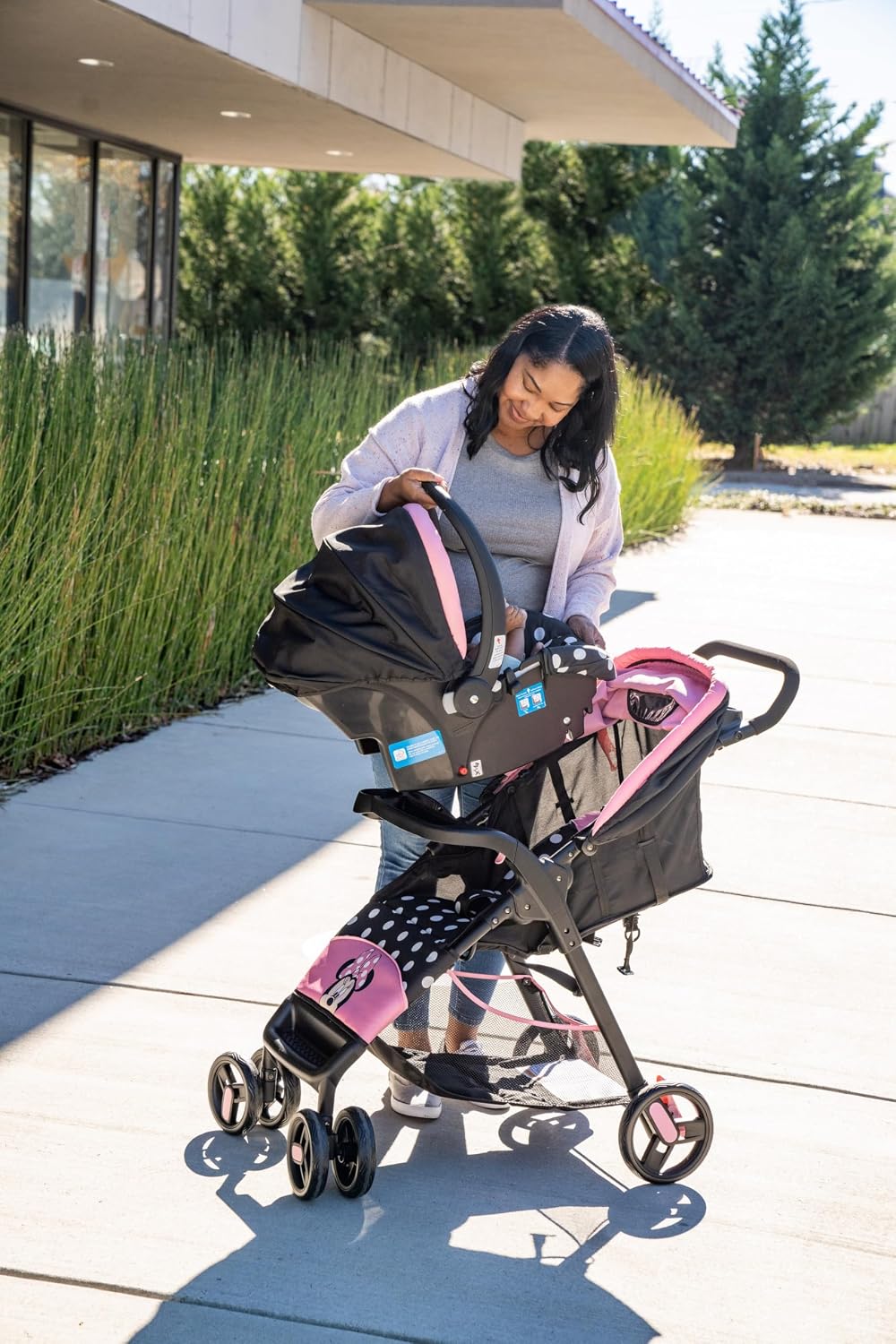 Disney Baby Minnie Mouse Simple Fold LX Travel System, Lift to fold compactly in Less Than a Second for Easy Storage; self-Standing When Folded, Minnie Dot Party