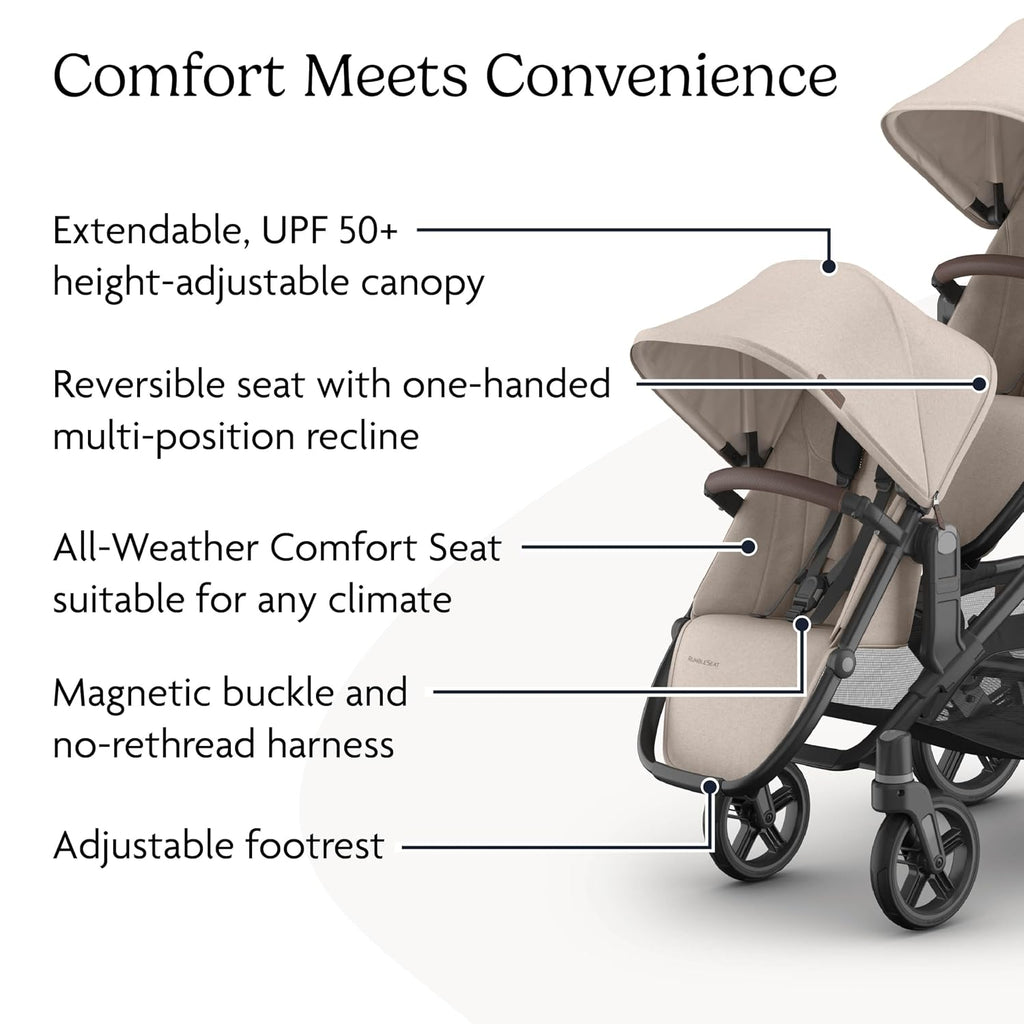 UPPAbaby RumbleSeat V3 Second Lower Seat - Compatible with Vista V2 and Vista V3 - All-Weather Seat + Magnetic Buckle – Adapters Included - Ada (Sandstone Mélange/Carbon Frame/Chestnut Leather)