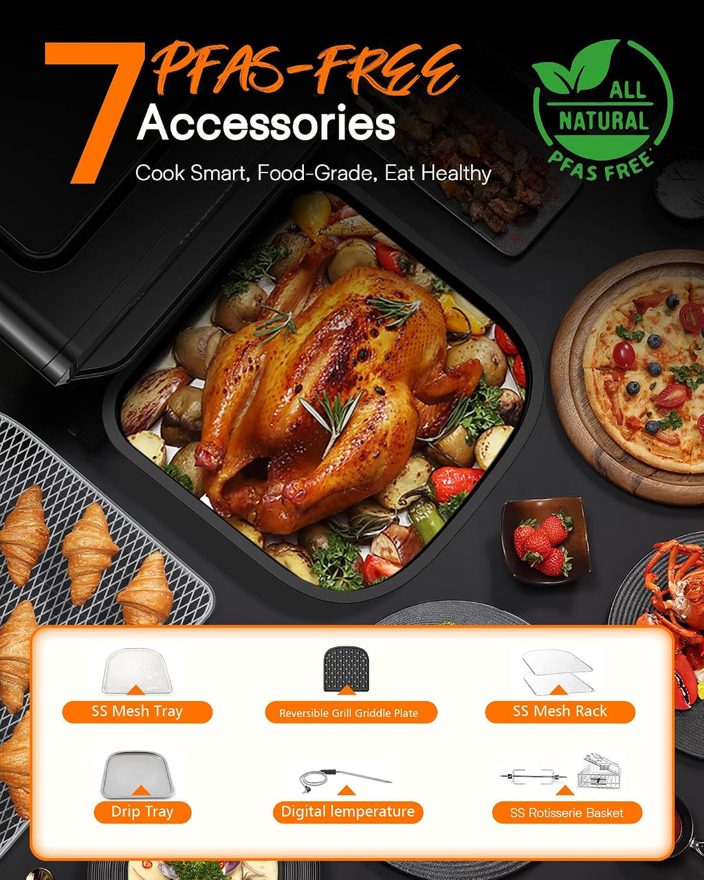 Nuwave Brio 15.5Qt Air Fryer Oven with Plug-In Grill, XL Family Size, 10-in-1, Air Fry, Grill, Rotisserie, Even & Crisp Cooking, 50°–425°F, 1800W