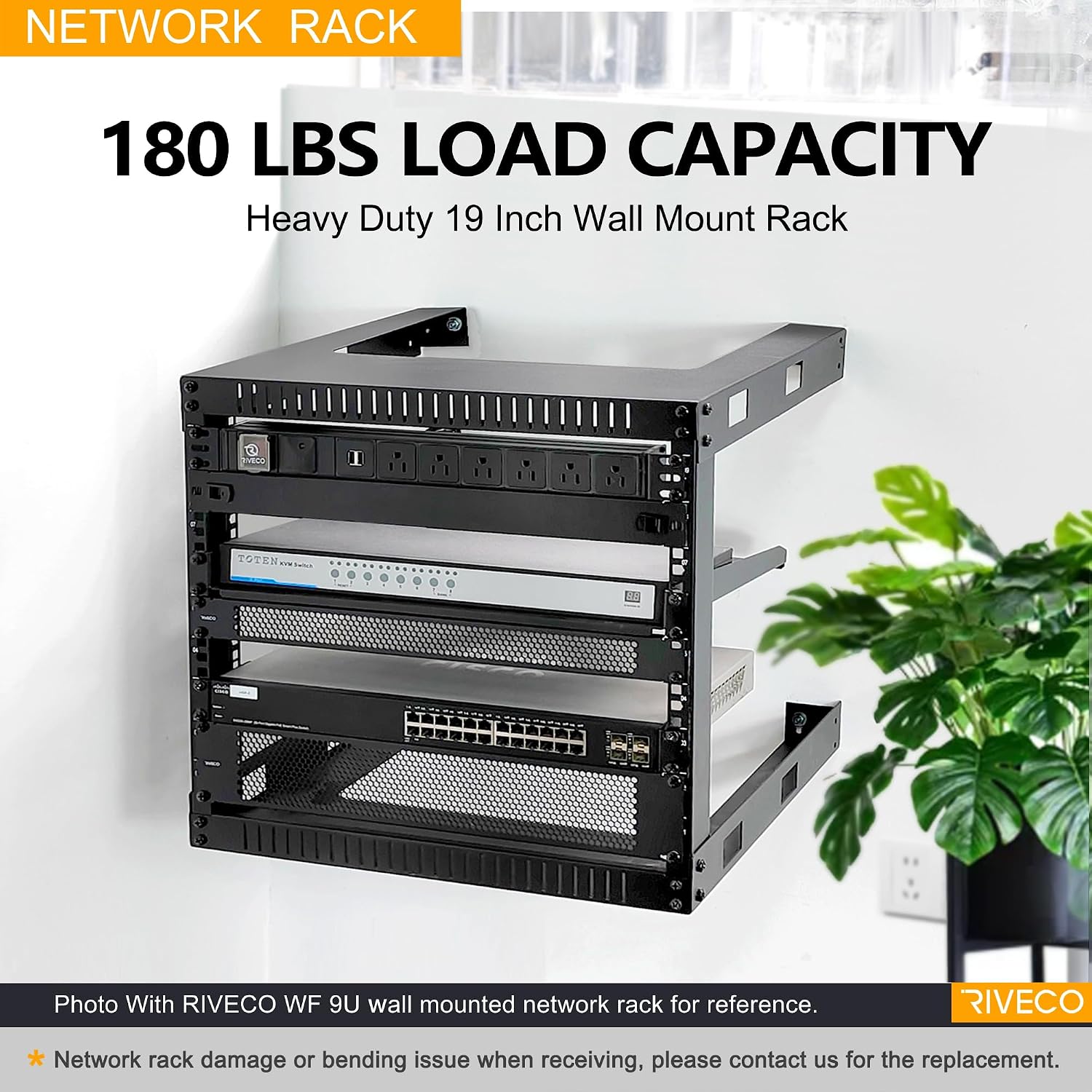 RIVECO 15U Cabinet 19' Wall Mount Shelf Network Rack – 17.7' Deep 2 Post Open Frame Easy Assembly Firm Constructed for Internet/Server/AV/Home Equipment/Patch Panel Heavy Duty Light Weight, Black
