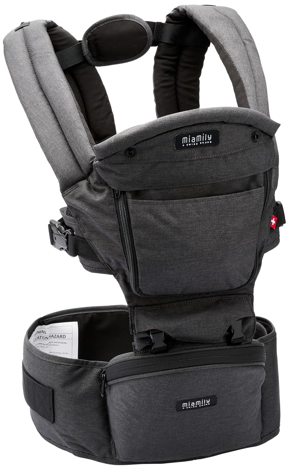 MiaMily Ergonomic Hip Seat Baby Carrier, 6 Carry Positions, Newborn to Toddler, Lumbar Support, Adjustable Waist Belt, Hipster Plus, Charcoal Grey
