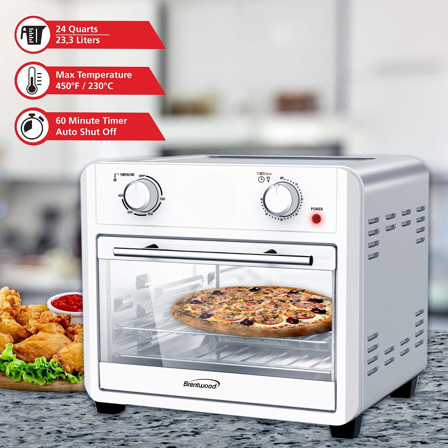 Brentwood AF-2400SI 24-Quart Convection Air Fryer Toaster Oven with 60-Minute Timer, Silver