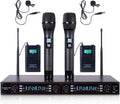 Sound Town 200-Channel Rack Mountable Professional Adjustable UHF Wireless Microphone System with Metal Receiver, 2 Handheld Mic, 2 Lavalier Mic, 2 Bodypack Transmitter (NESO-U4HL)