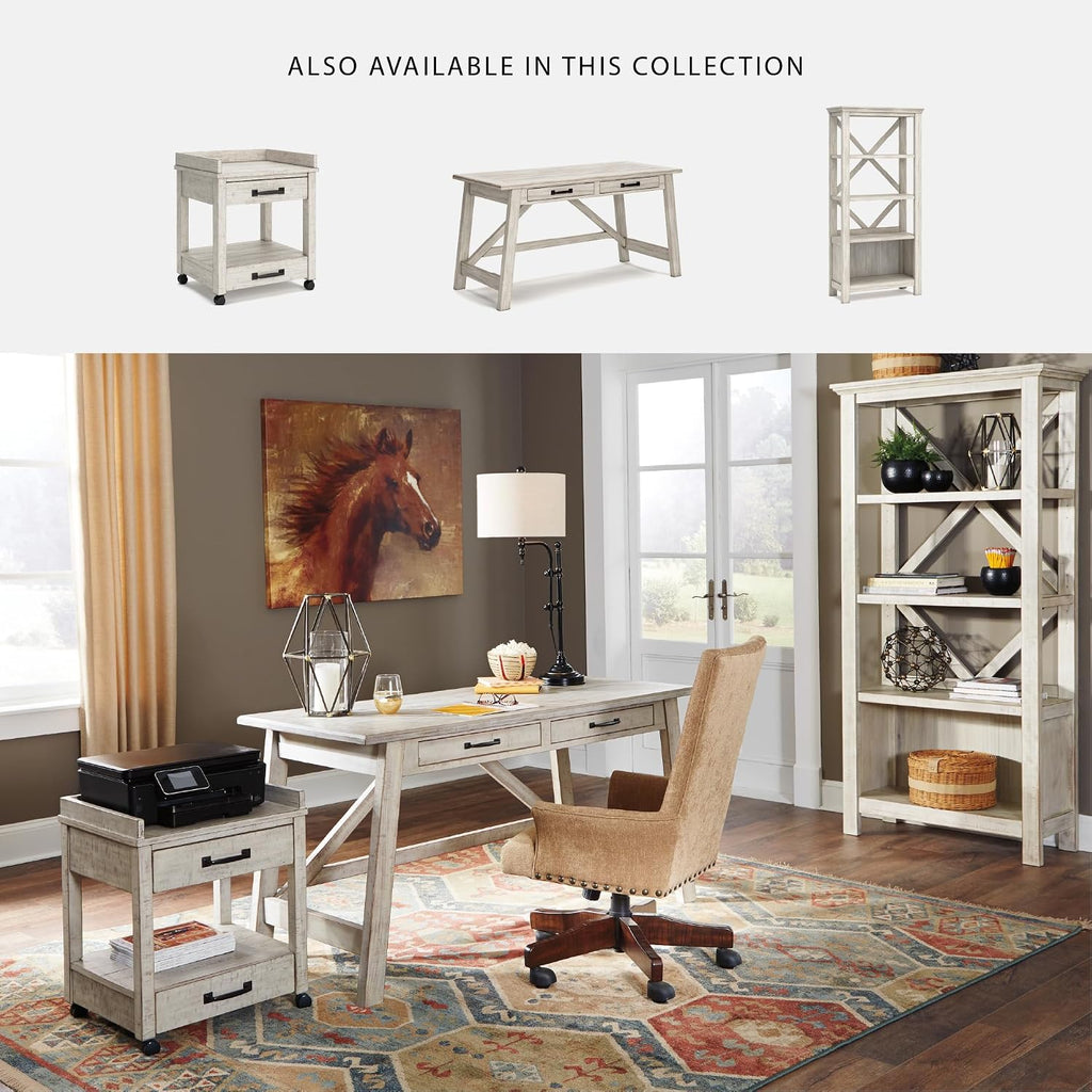 Signature Design by Ashley Carynhurst Rustic Farmhouse Printer Stand with Casters, Whitewash