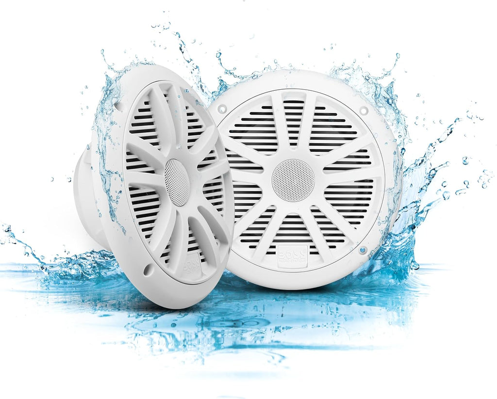 Boss Audio MR6W 6.5' 180W Dual Cone Marine/Boat Speakers Stereo, White (8 Pack)
