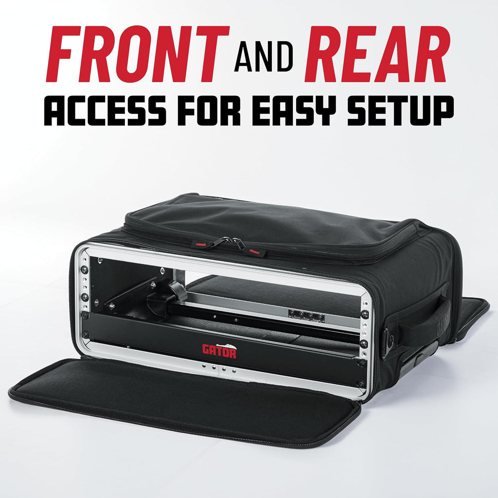 Gator Cases Lightweight Rack Bag with Removable Shoulder Strap, Pull handle, and Wheels, 2U Rack - 12.5' Rackable Depth (GR-RACKBAG-2UW)
