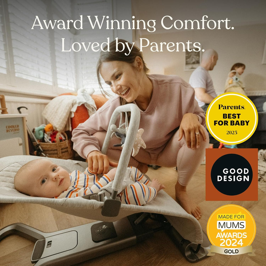 Ergobaby Evolve 3-in-1 Bouncer Seat for Babies and Toddlers 5.5-25lbs - Multi Position Baby Rocker Seat with Adjustable Heights, Secure Harness, Newborn Insert - Grey