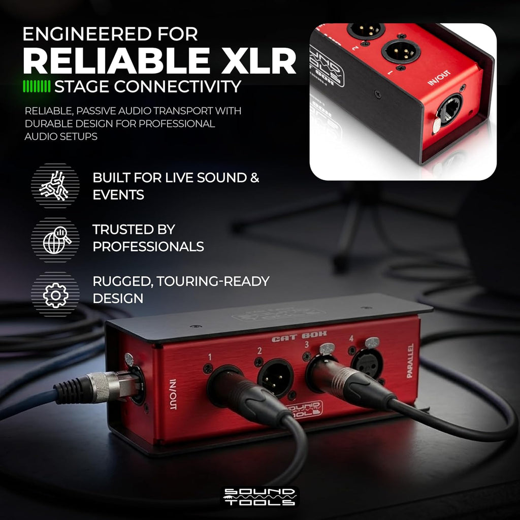 Sound Tools CAT Box MFX – 2 Male & 2 Female with Passive Analog Audio for etherCON Daisy Chain – 4 Channel XLR Over CAT5e Stage Box – DMX, COM, AES & 3-pin XLR Compatible – Rugged Aluminum Housing