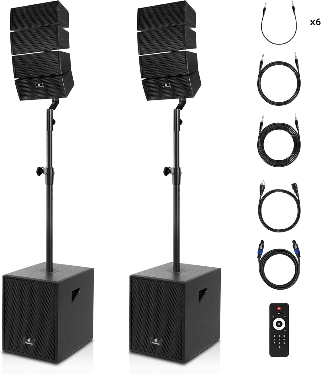 PRORECK Club 3000 12-Inch 4000w DJ Powered PA Speaker System Combo Set with Bluetooth USB Drive Read Function SD Card Remote Control,Two subwoofers and 8 line Array Speakers Set for Church, DJ, Live