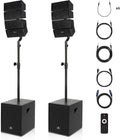 PRORECK Club 3000 12-Inch 4000w DJ Powered PA Speaker System Combo Set with Bluetooth USB Drive Read Function SD Card Remote Control,Two subwoofers and 8 line Array Speakers Set for Church, DJ, Live