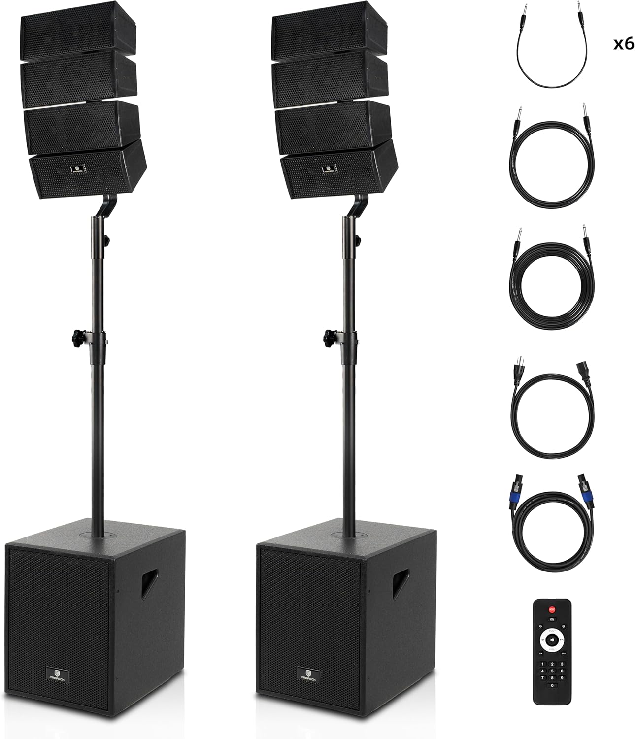 PRORECK Club 3000 12-Inch 4000w DJ Powered PA Speaker System Combo Set with Bluetooth USB Drive Read Function SD Card Remote Control,Two subwoofers and 8 line Array Speakers Set for Church, DJ, Live