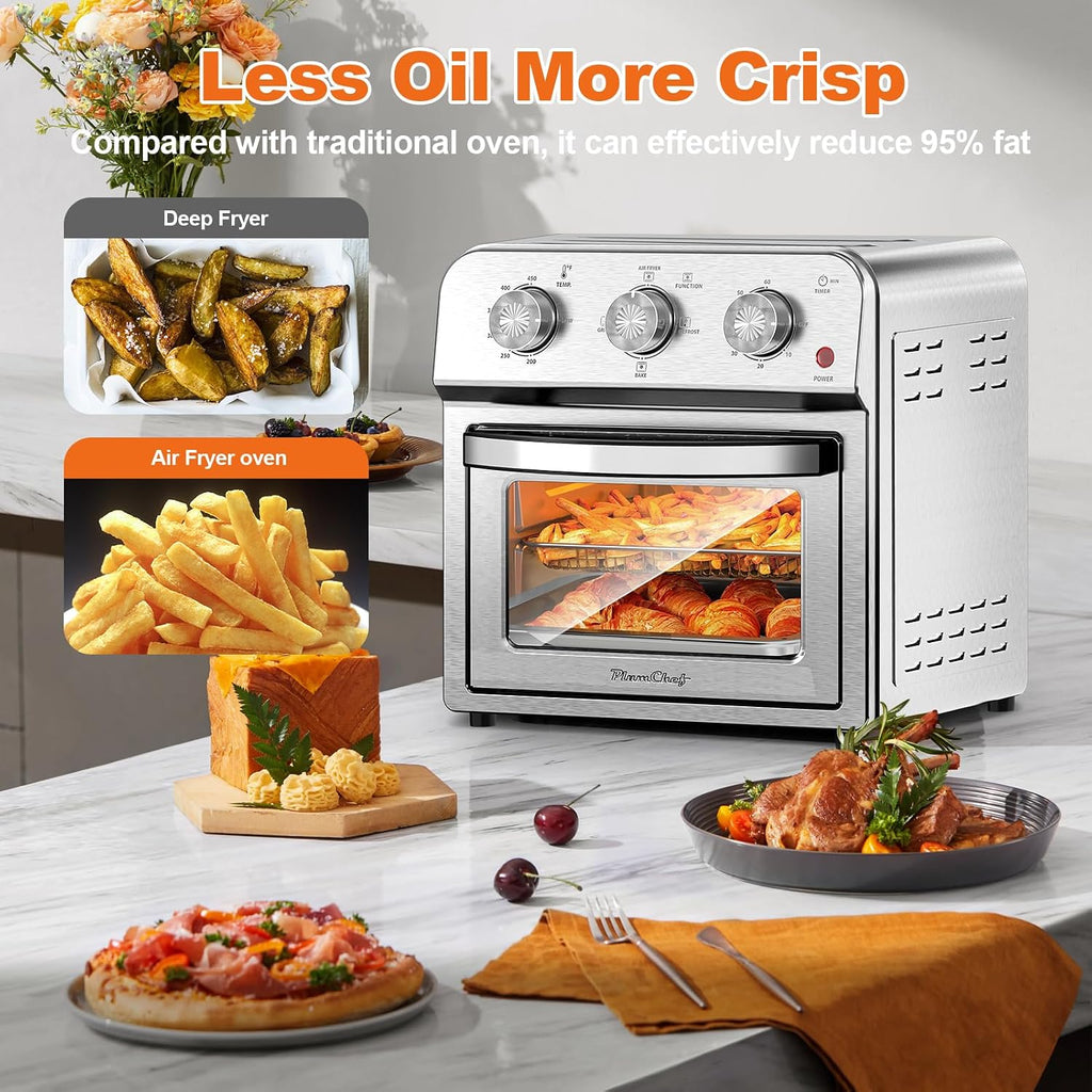Majnesvon 4-Slice Air Fryer Toaster Oven Combo - 360° Hot Air Circulation & Larger capacity, Timer & Temp Control, Stainless Steel 7-in-1 Convection Oven Countertop, Low Oil for Family Cooking (White)