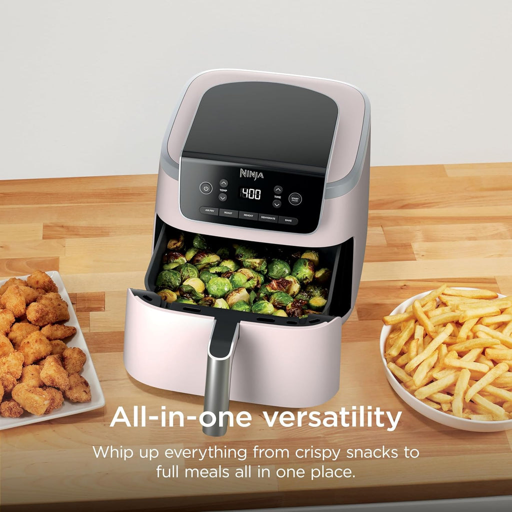 Ninja Air Fryer Pro 5-in-1 | 5 QT Capacity, Air Fry, Bake, Roast, Reheat, and Dehydrate, Air Crisp Technology | Nonstick Basket & Crisper Plate | Light Pink | AF142PK