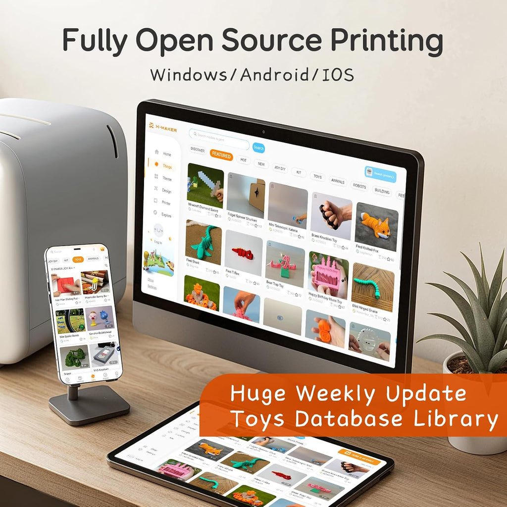AOSEED 3D Printer for Kids, AI-Powered Fully Assembled 3D Printer with Up to 400mm/s Speed, Auto Leveling, 1500+ Models & 17+ Modules, Includes 8 PLA Filaments for Home and School Use, X-MAKER JOY AI+