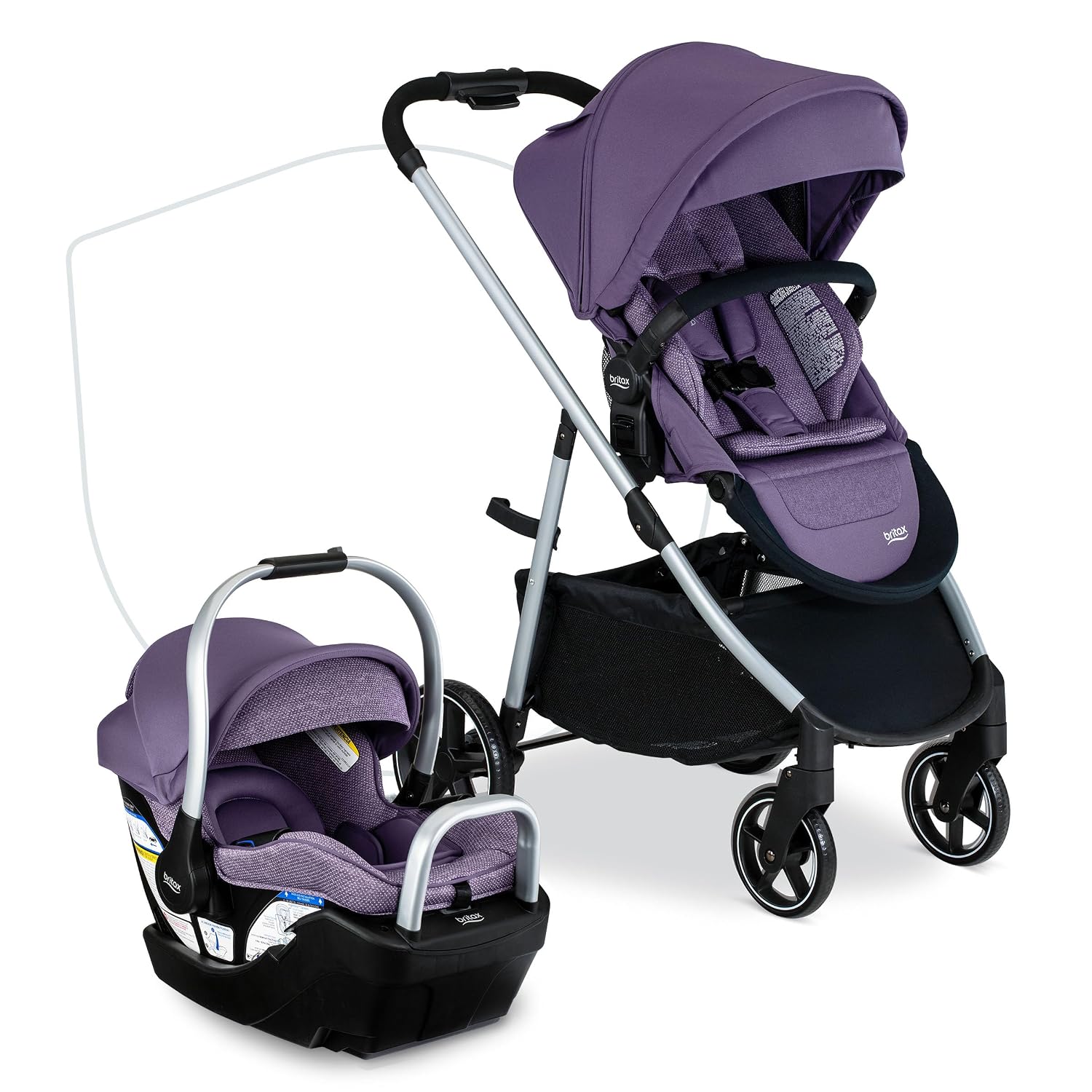 Britax Willow Grove SC Travel System, Infant Car Seat Stroller Combo with Willow SC Infant Car Seat, Alpine Base, and Grove Stroller; ClickTight Technology, SafeWash & StayClean Fabrics — Pindot Iris