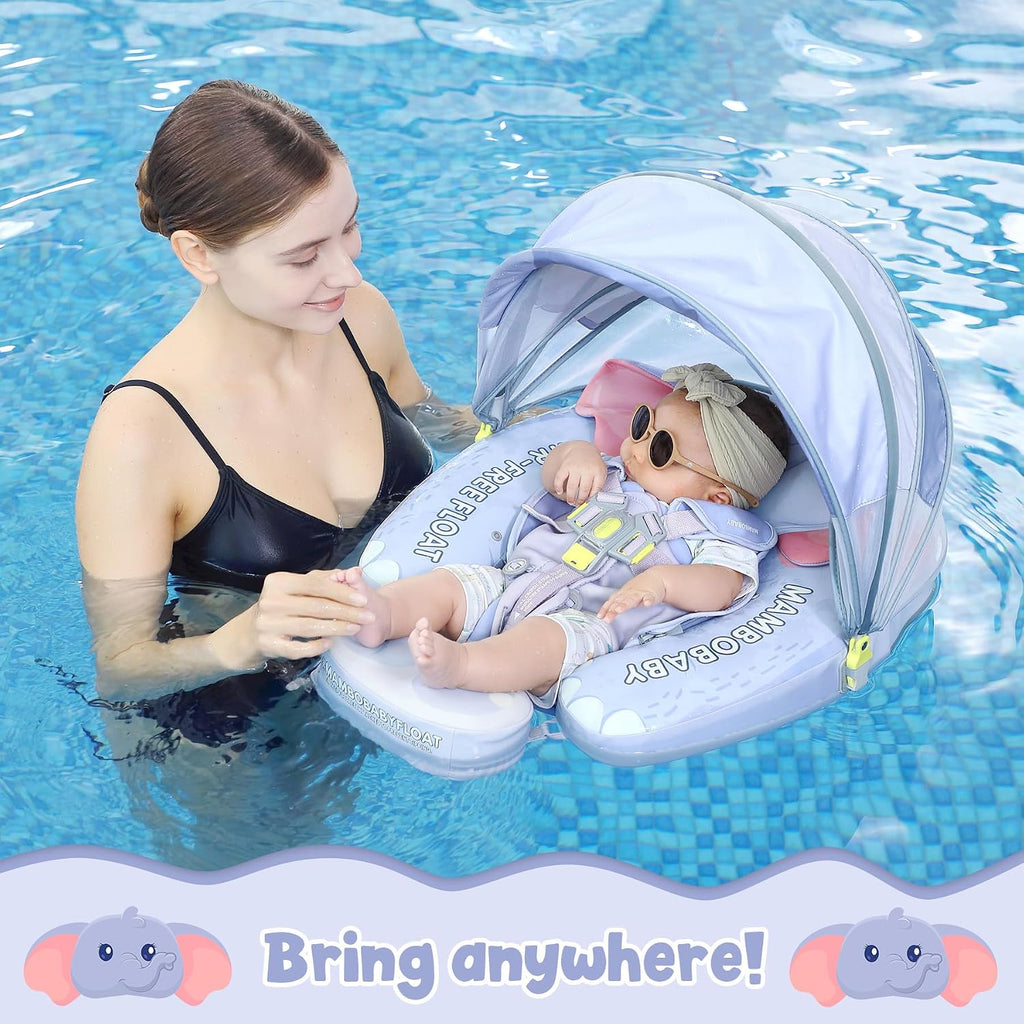 Mambobaby Float Deluxe Baby Pool Float: Safe & Comfortable Swim Trainer for Infants & Toddlers, Non-Inflatable Design, UV Protection Canopy, Fun Water Experience for Ages 3-24 Months