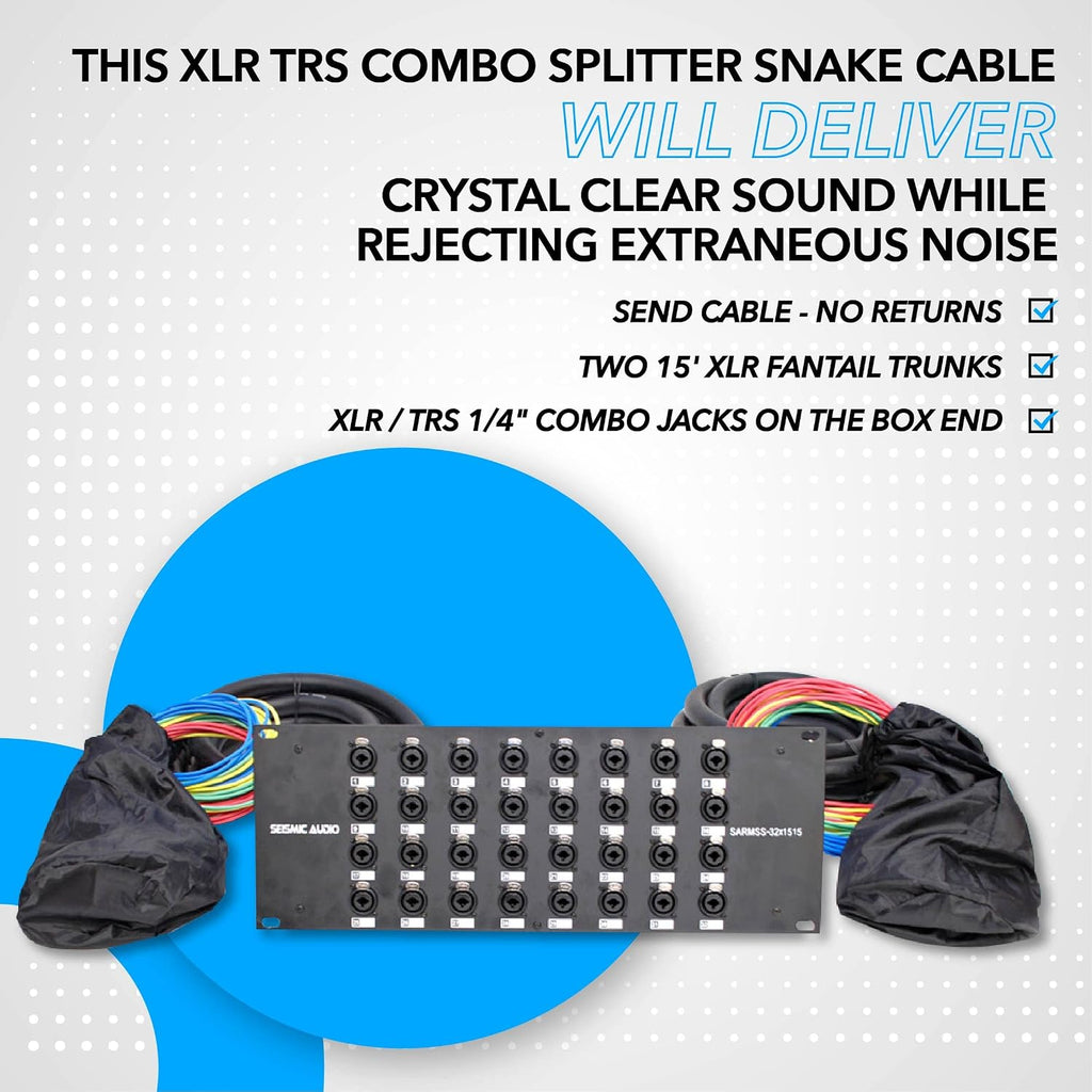 Seismic Audio - SARMSS-32x1515 - 32 Channel XLR TRS Combo Splitter Snake Cable - two 15' XLR trunks