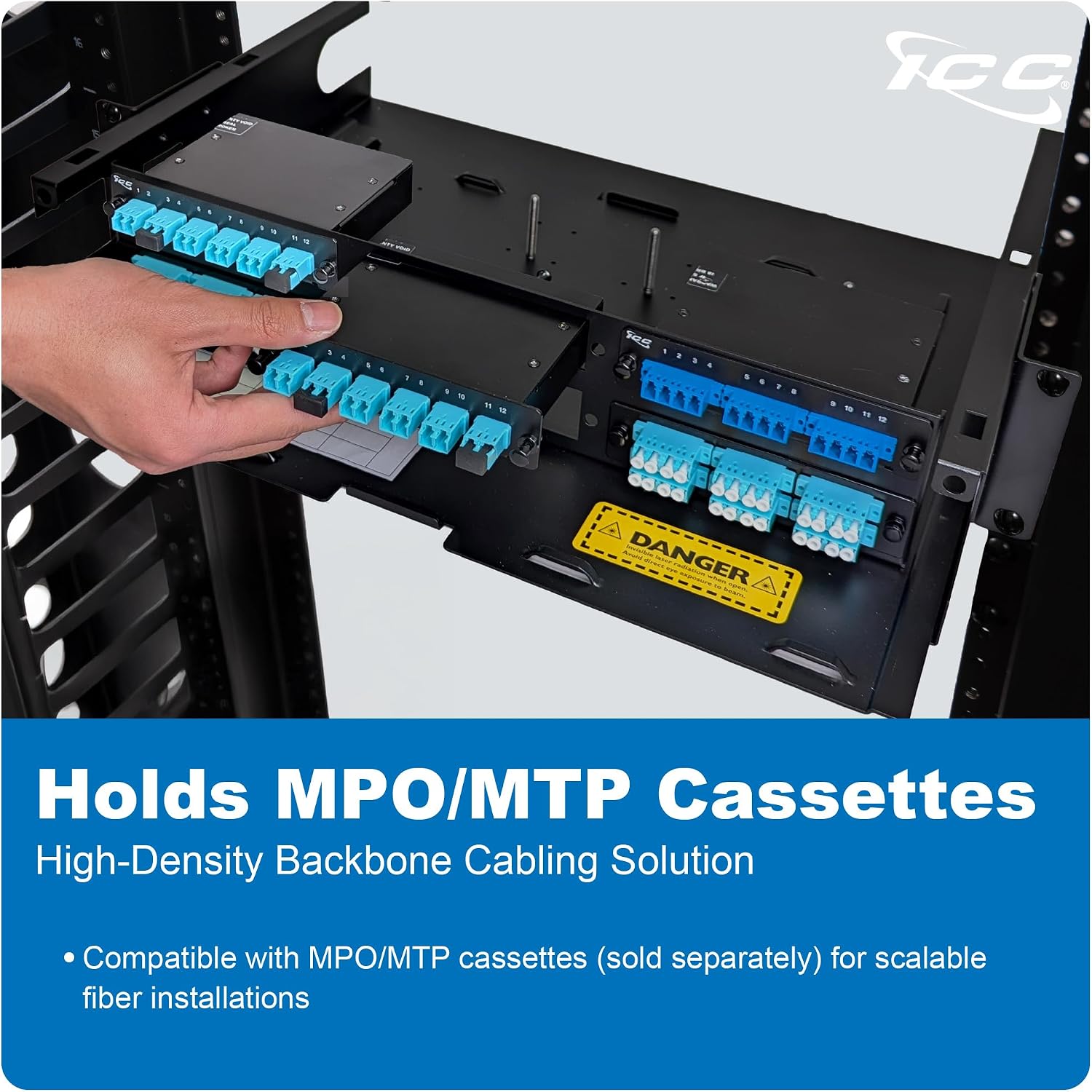 ICC 2U Fiber Optic Rack Mount Enclosure - 6 Slots for LGX Compatible Adapter Panels or Cassettes, Supports up to 144 Fibers, Fits 19-Inch Racks, Secure Fiber Management Solution, ICFORE62RM