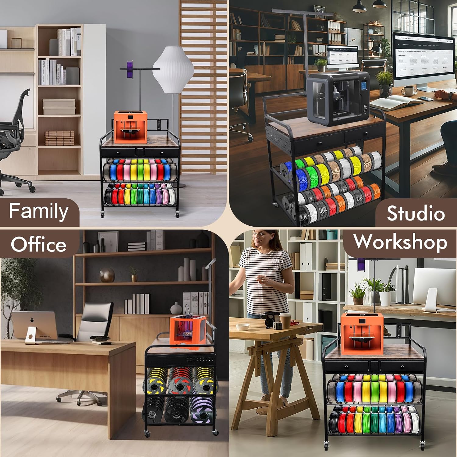 Heavy Duty 3D Printer Stand Filaments Storage Rack with Power Outlet,3D Printer Cart Desk,Rolling Filament Spool Holder,Multipose Storage Stand for Printing Studio,Home&Office Workshop