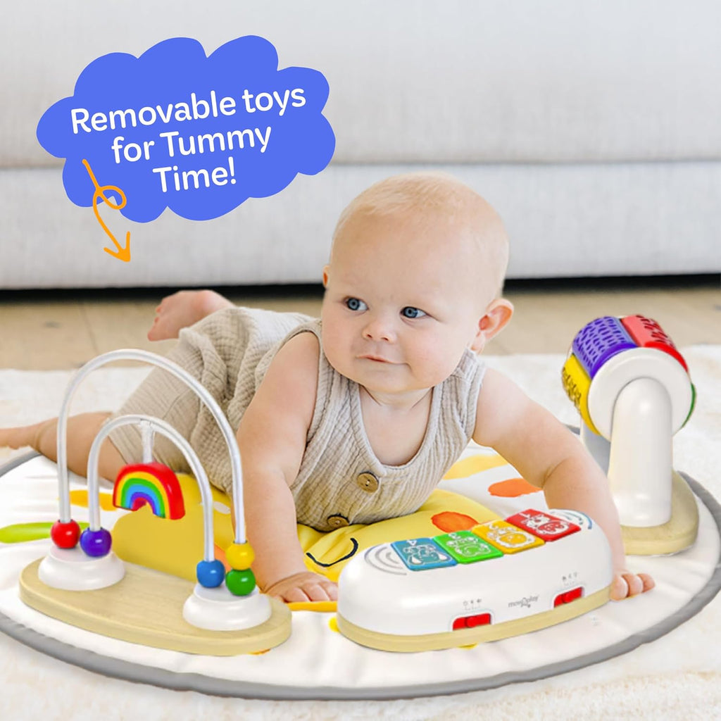 Move2Play 4-in-1 Baby Activity Center | Montessori-Inspired Design | 8 Interactive Toys | Tummy Time, Exersaucer & Toddler Table | Shower Gift | Essential | Must Have for 3, 6, 12 Month Old (Sun)