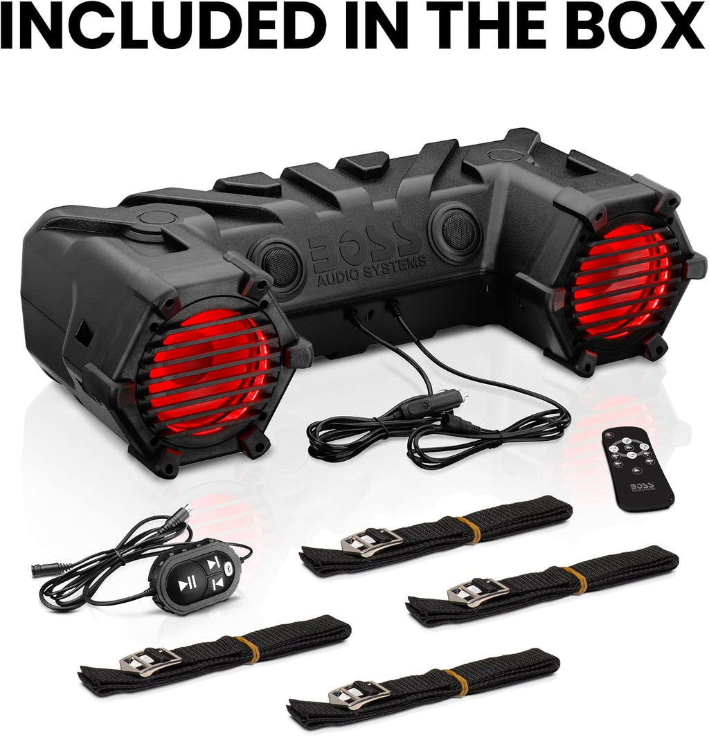 BOSS Audio Systems ATV30BRGB ATV Speaker System - 6.5 Inch Speakers, 1 Inch Tweeters, Built-in Amplifier, Bluetooth, Multi-Color Illumination