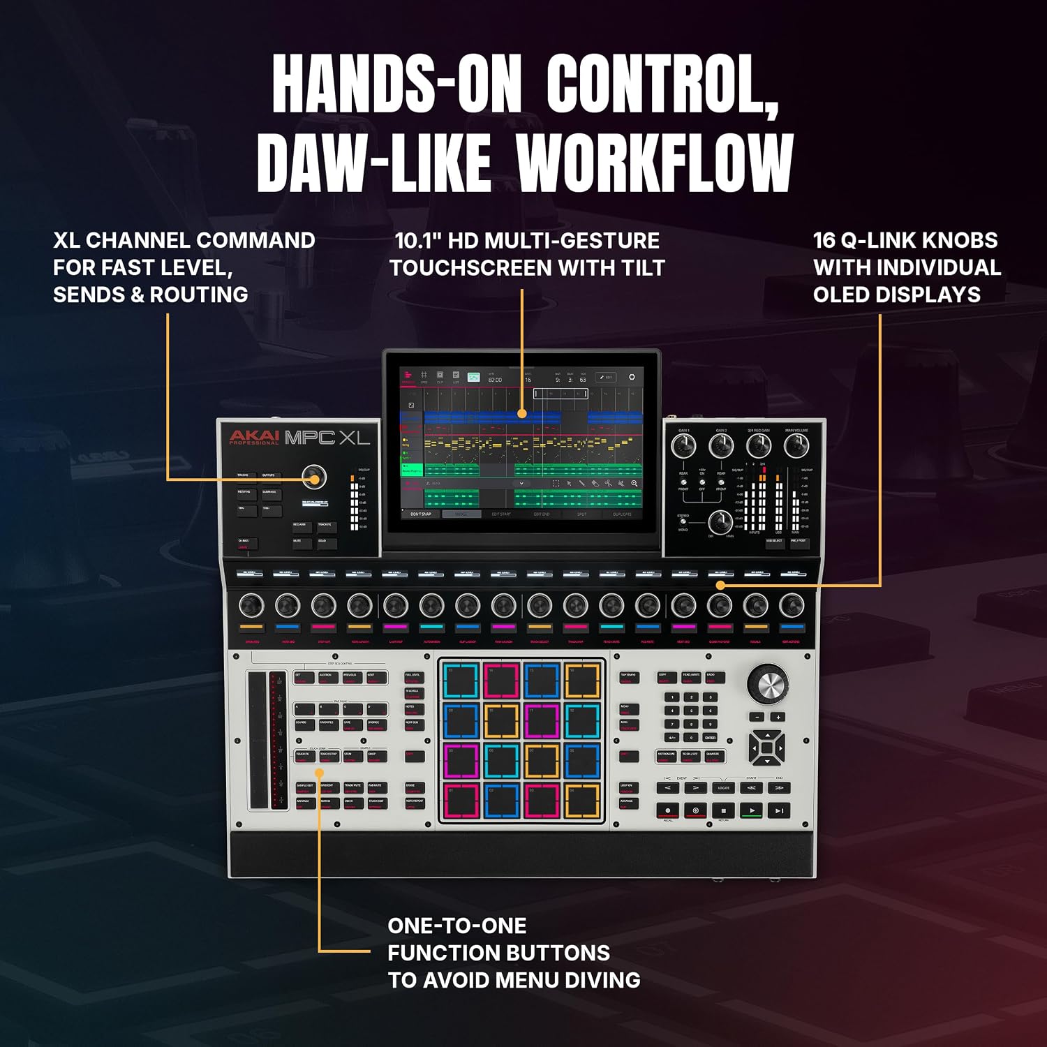 Akai Professional MPC XL Standalone Music Production Center for Sampling and Sequencing with 10.1-inch Touchscreen, 3D MPCe Pads, 8-Core CPU, 16GB RAM, 256GB SSD