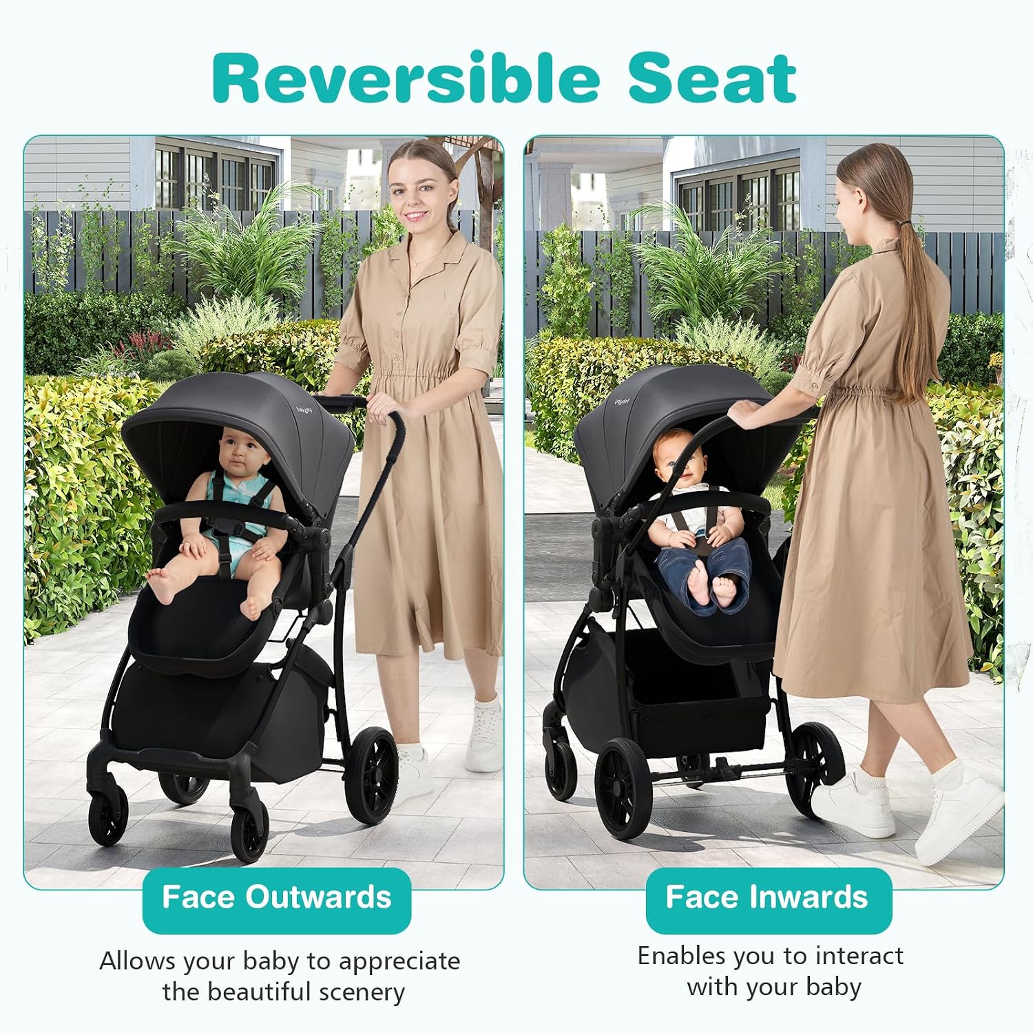 BABY JOY 2 in 1 Baby Stroller, High Landscape Convertible Bassinet Stroller with Reversible Seat, Adjustable Backrest & Canopy, Foldable Pushchair Pram Stroller for Newborn Toddler 0-36 Months (Gray)