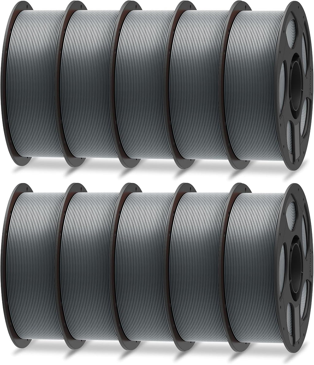 ANYCUBIC PLA Plus (PLA+), 3D Printer Filament 1.75mm Bundle, High Toughness, Dimensional Accuracy +/- 0.02mm, Print with Most FDM 3D Printers, 10 Pack 1KG Reusable Spool Texture Grey