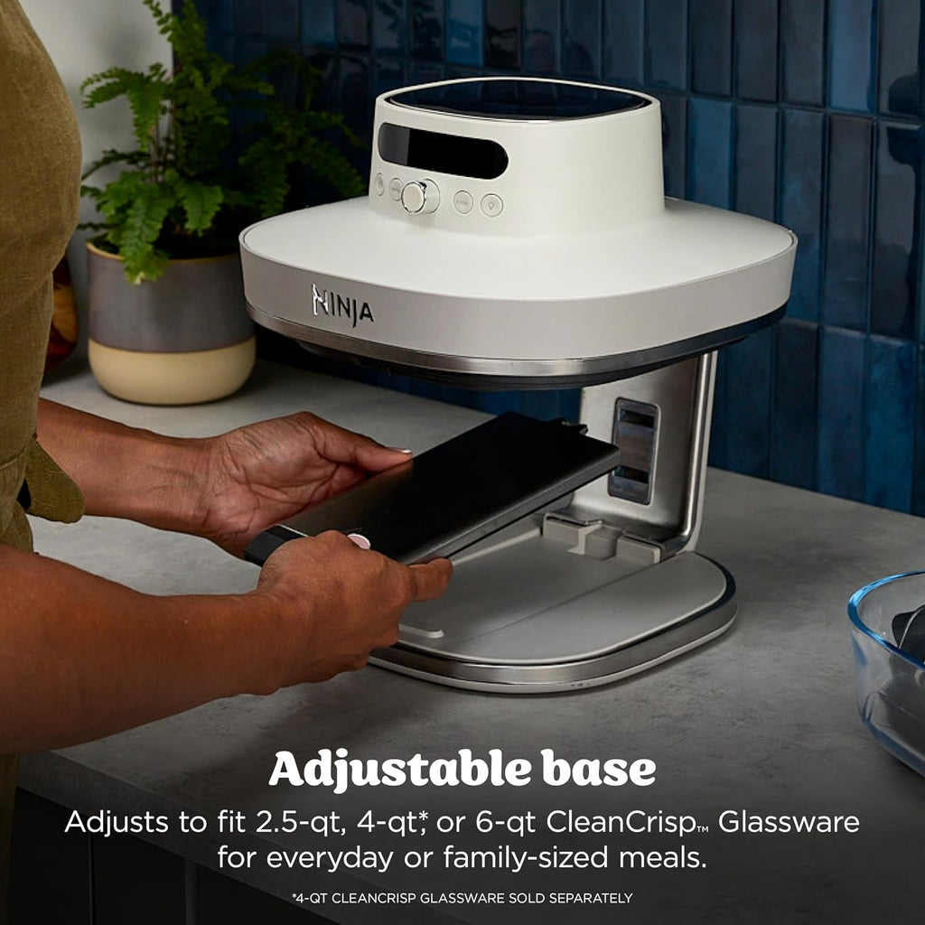 Ninja Crispi Pro 6-in-1 Glass Air Fryer | 450°F, Nontoxic, 6qt & 2.5qt Containers & Lids | Microwave, Freezer, Dishwasher Safe | Max Crisp, Air Fry, Bake, Roast, Recrisp, Dehydrate | Bone | AS101LG