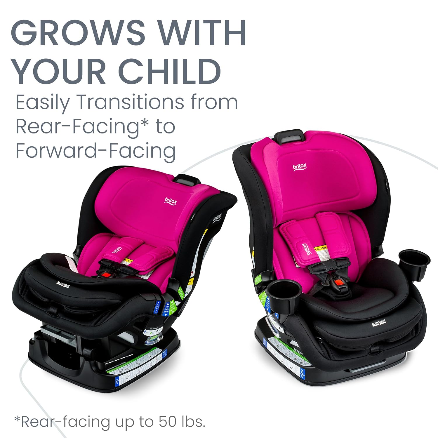 Britax Poplar Convertible Car Seat, 2-in-1 Car Seat with Slim 17-Inch Design, ClickTight Technology, Magenta Onyx