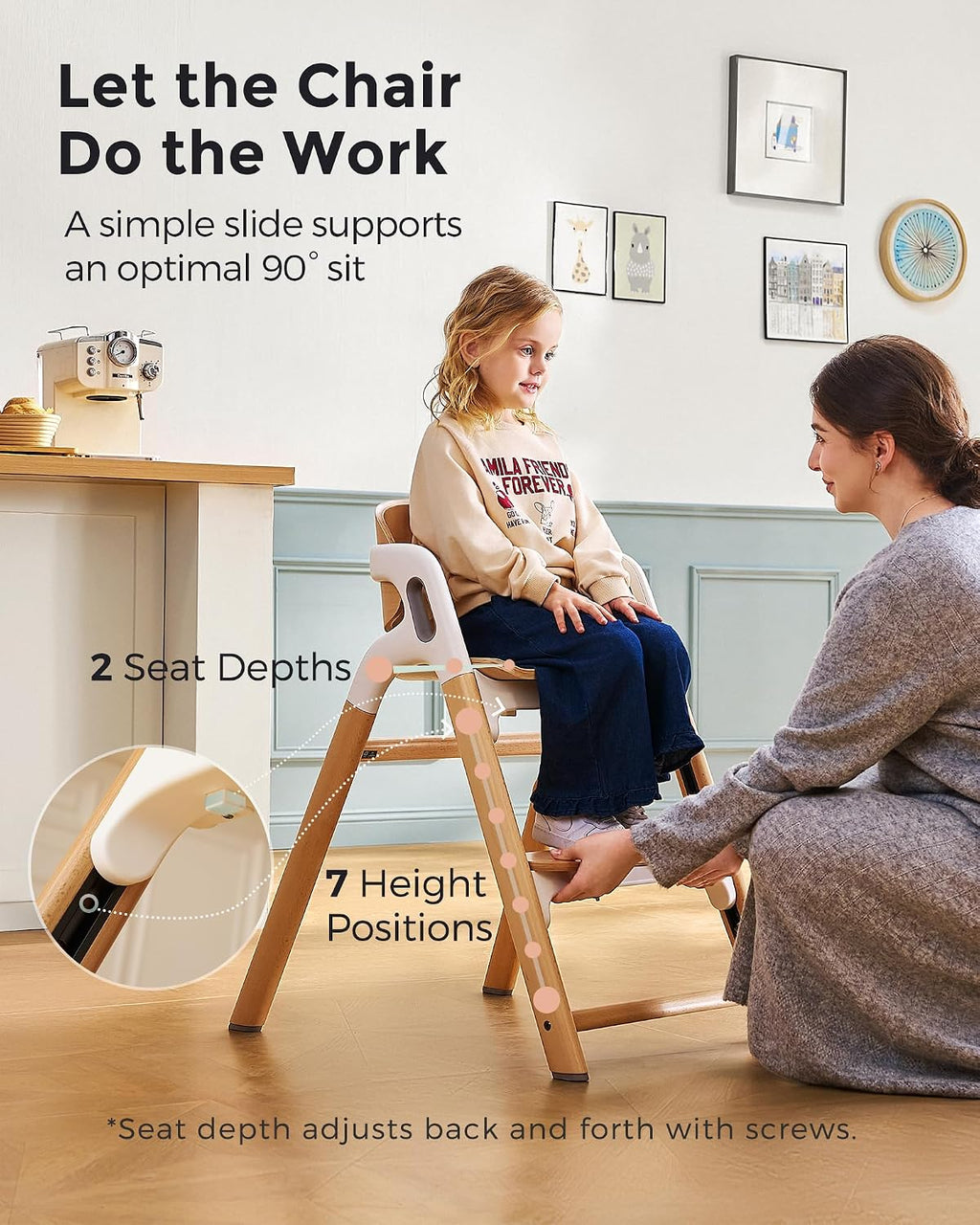 Momcozy DinerPal Wooden High Chair for Babies, Toddlers & Adults Up to 308 Lbs, Convertible Baby Highchair with Food-Grade Tray, Dishwasher-Safe, Adjustable & Ergonomic, Natural Wood