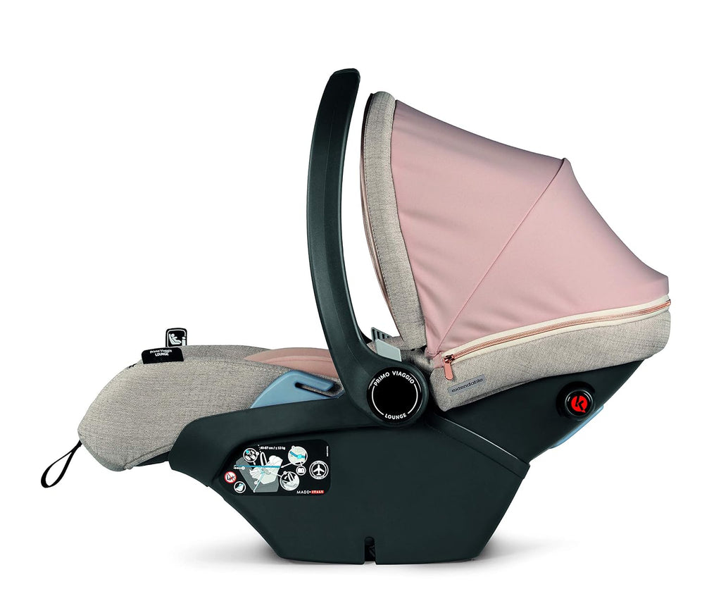 Peg Perego Primo Viaggio Lounge - Reclining Rear Facing Infant Car Seat - Includes Base with Load Leg & Anti-Rebound Bar - for Babies 4 to 30 lbs - Made in Italy - Mon Amour (Pink & Beige)