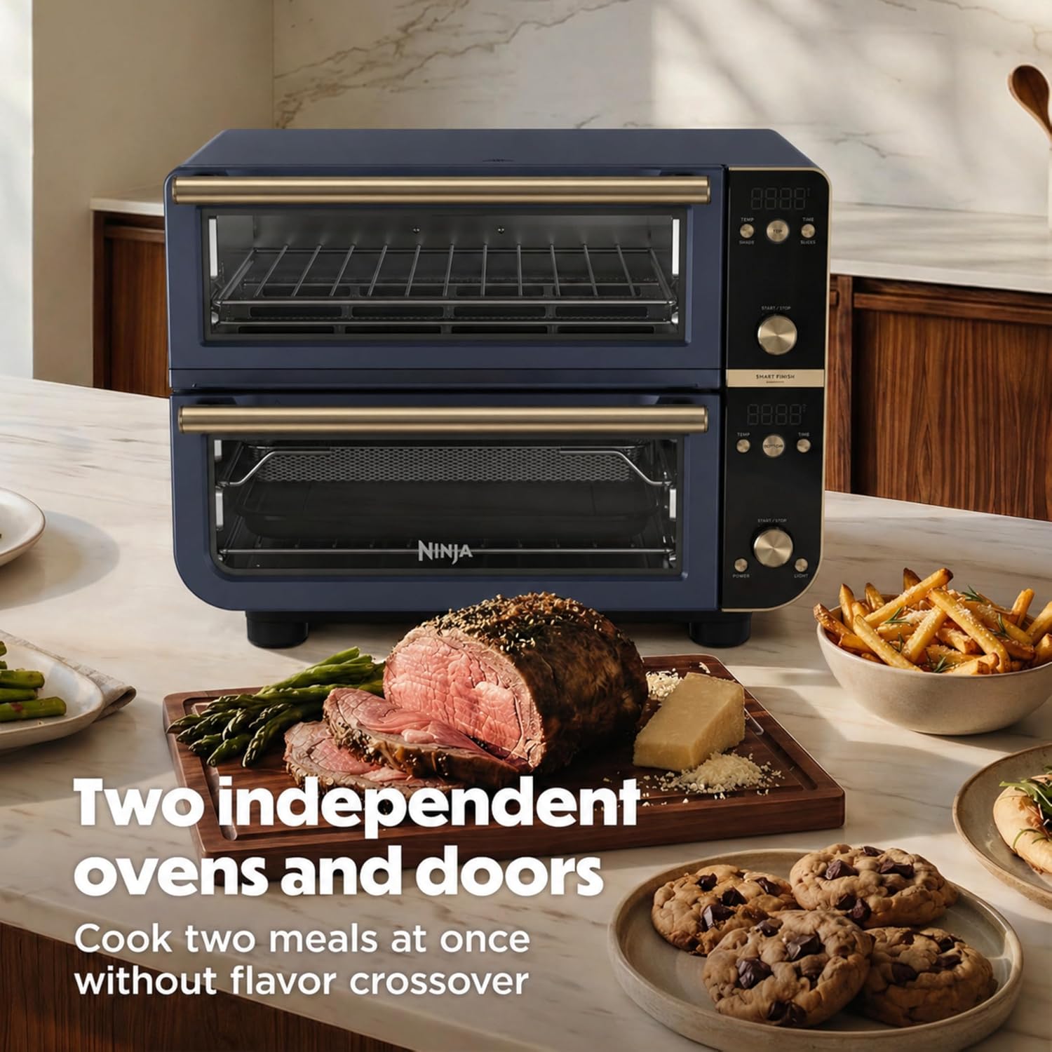 Ninja Double Oven Pro Smart XL Countertop Oven & Air Fryer | 30.2 Qt Capacity | 12-in-1 with Smart Finish & DualZone Tech to Cook 2 Meals at Once | Fits up to 4.5lb Chicken | Cyberspace | DCT801BL