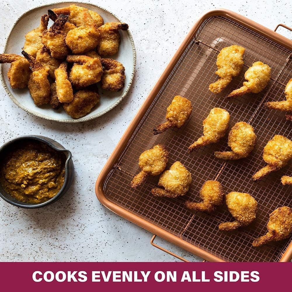 Gotham Steel Baking Sheet with Air Fry Rack,16.5' x 12.5',2 Pc Multipurpose Air Fryer Tray and Cookie Sheet Pan for Oven,Use as Cooling Wire Rack,for Cooking,Pizza,Bacon,Dishwasher Safe,(Pack of 6)
